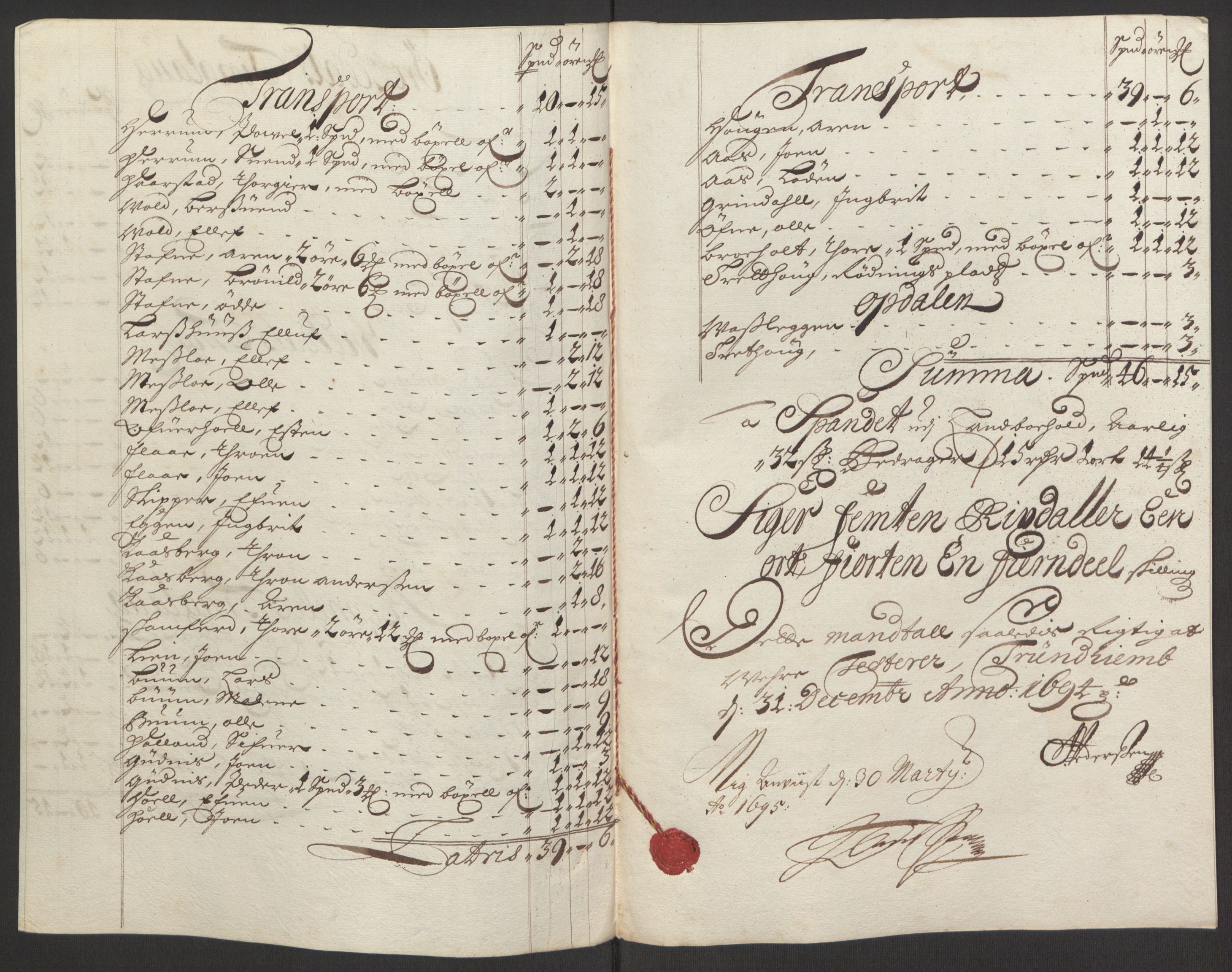 Rentekammeret inntil 1814, Reviderte regnskaper, Fogderegnskap, AV/RA-EA-4092/R60/L3944: Fogderegnskap Orkdal og Gauldal, 1694, p. 135