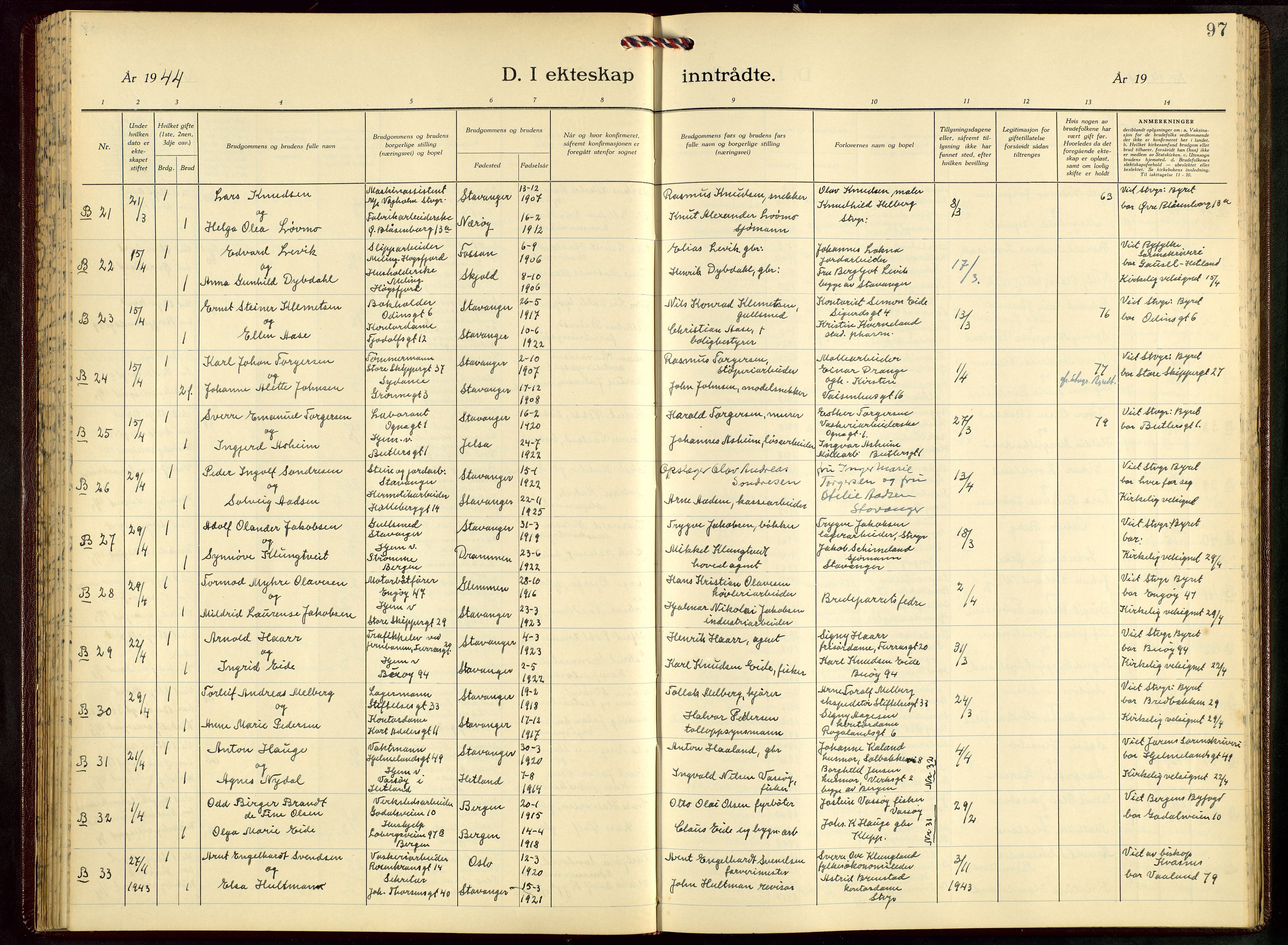 St. Petri sokneprestkontor, AV/SAST-A-101813/001/30/30BB/L0012: Parish register (copy) no. B 12, 1936-1951, p. 97