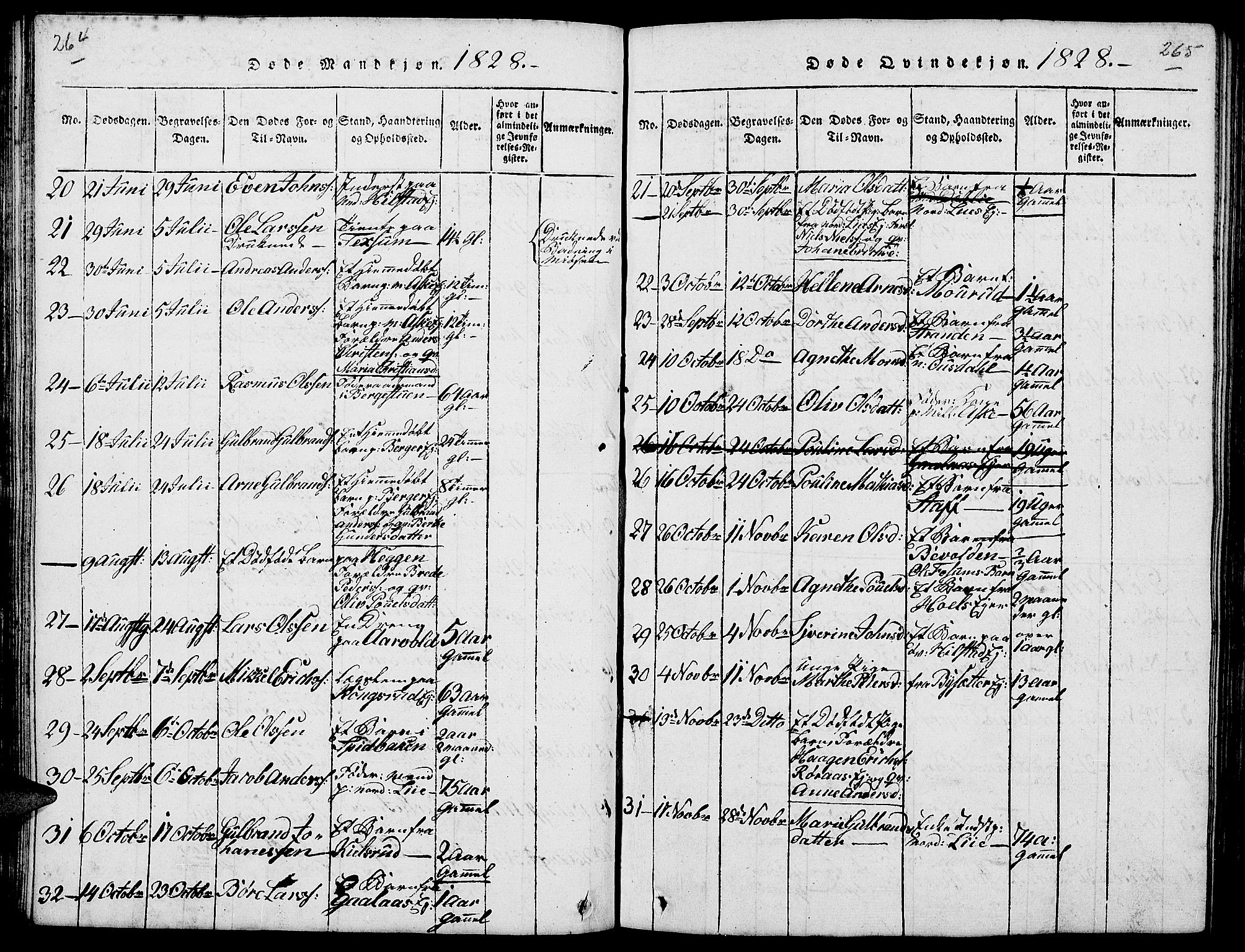 Nes prestekontor, Hedmark, AV/SAH-PREST-020/L/La/L0003: Parish register (copy) no. 3, 1814-1831, p. 264-265