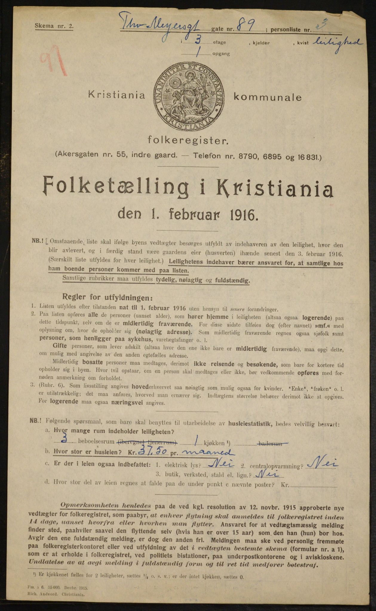 OBA, Municipal Census 1916 for Kristiania, 1916, p. 114409