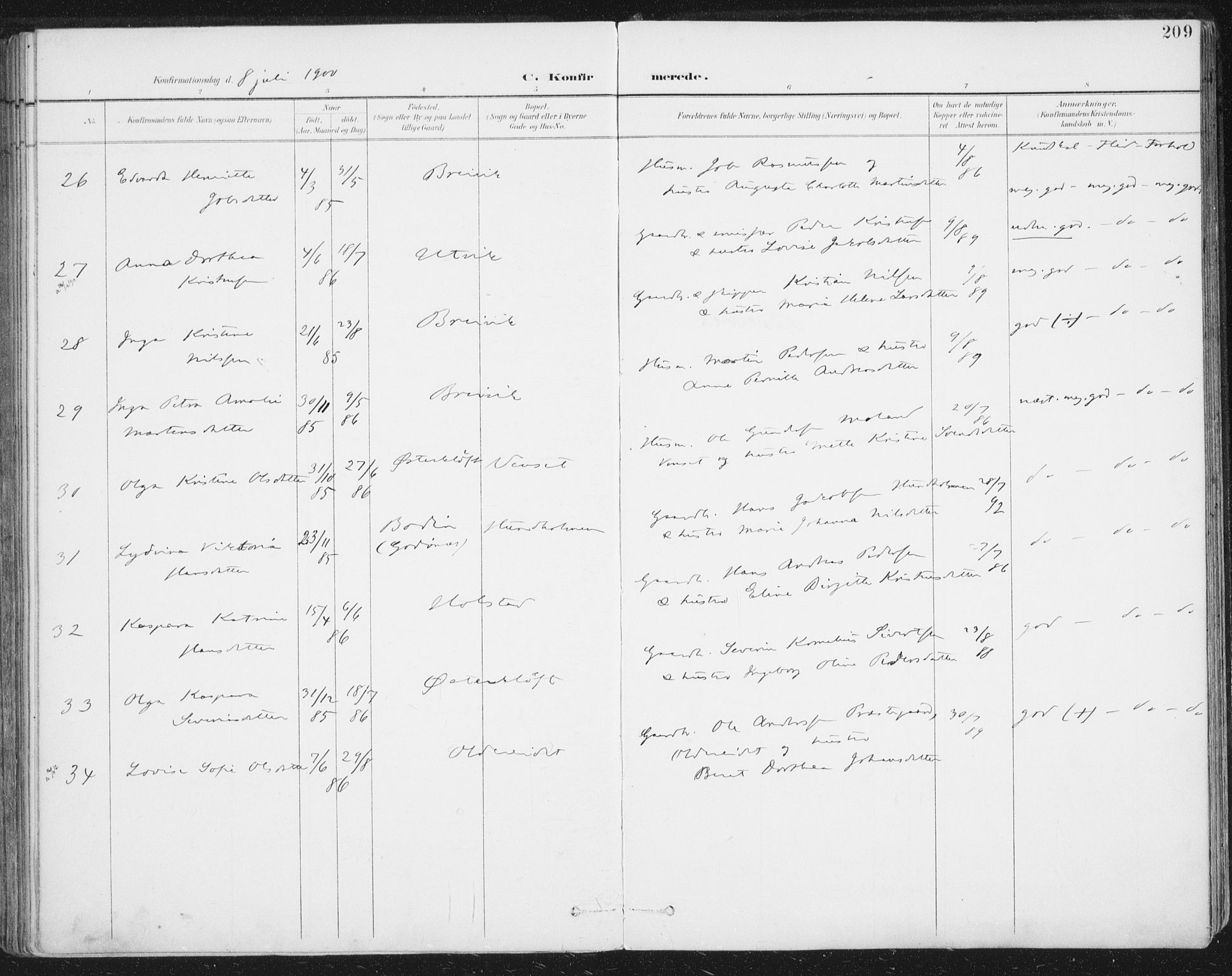 Ministerialprotokoller, klokkerbøker og fødselsregistre - Nordland, AV/SAT-A-1459/852/L0741: Parish register (official) no. 852A11, 1894-1917, p. 209