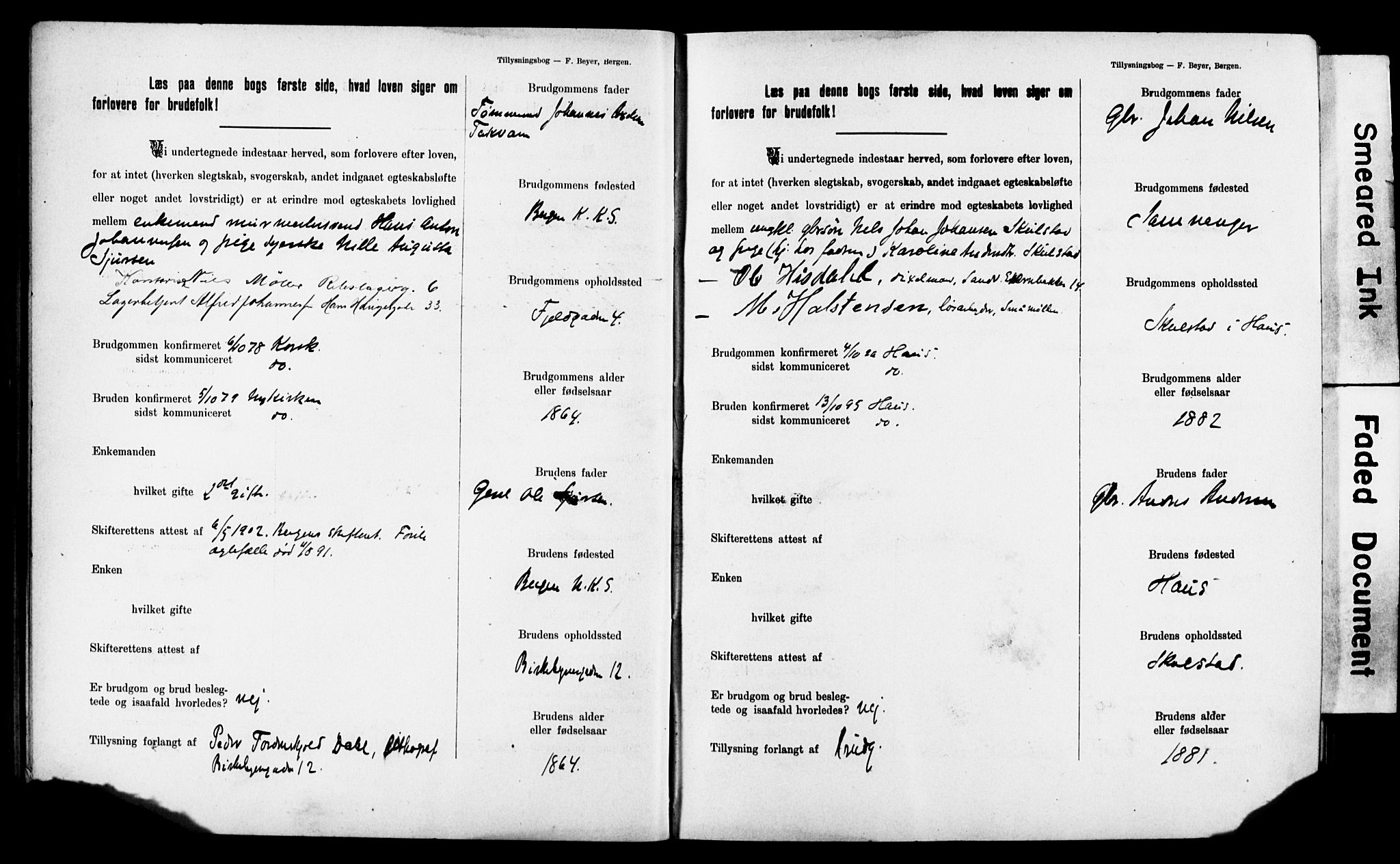 Mariakirken Sokneprestembete, AV/SAB-A-76901: Best man's statements no. II.5.2, 1901-1909, p. 26