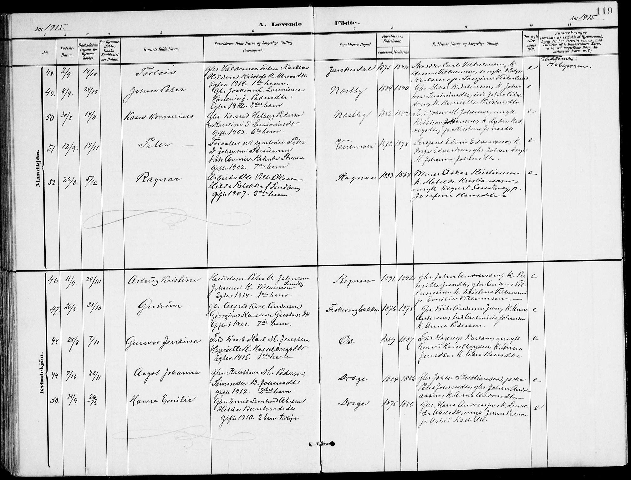 Ministerialprotokoller, klokkerbøker og fødselsregistre - Nordland, AV/SAT-A-1459/847/L0672: Parish register (official) no. 847A12, 1902-1919, p. 119