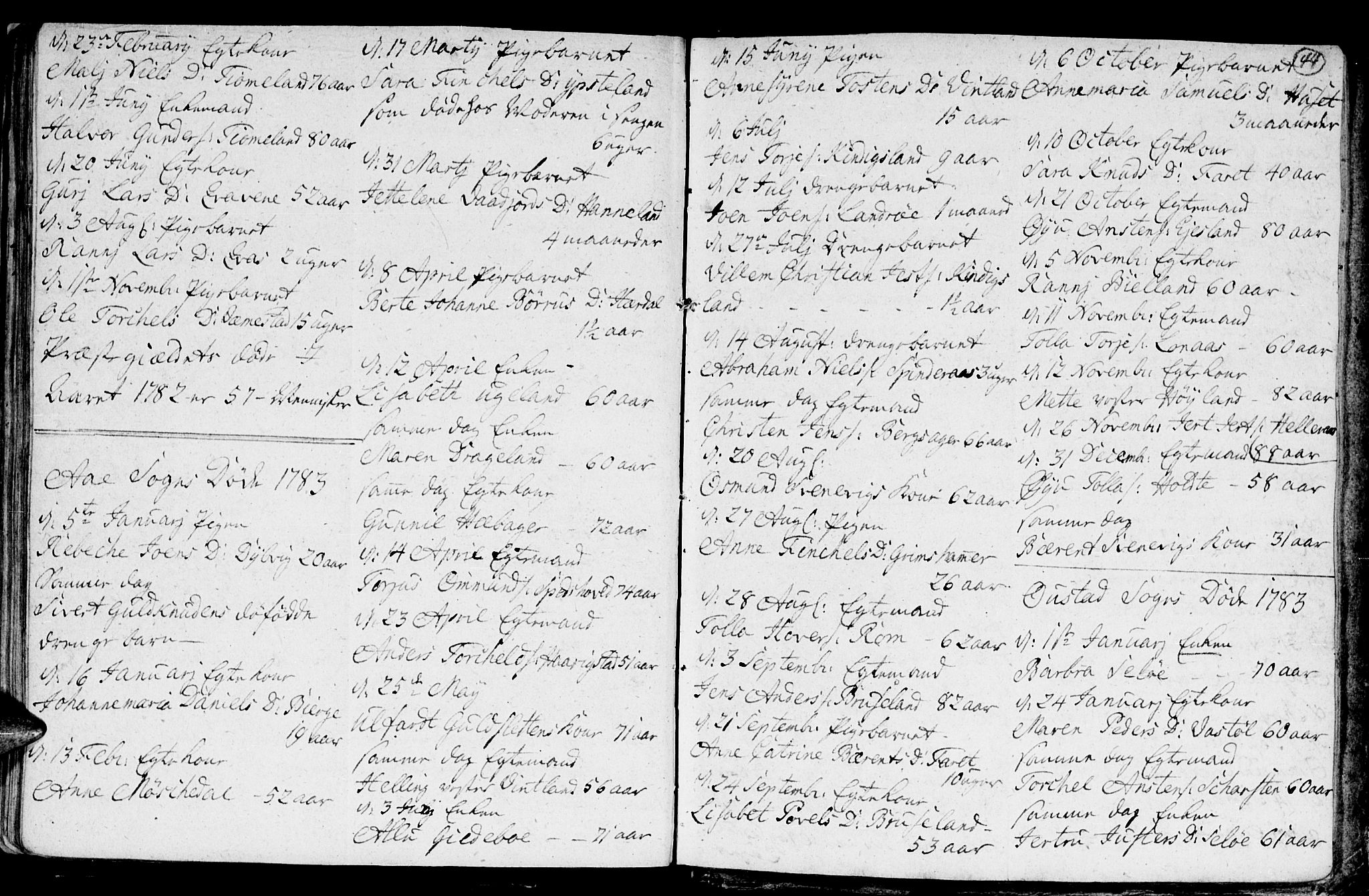 Lyngdal sokneprestkontor, SAK/1111-0029/F/Fa/Fac/L0003: Parish register (official) no. A 3, 1750-1803, p. 44