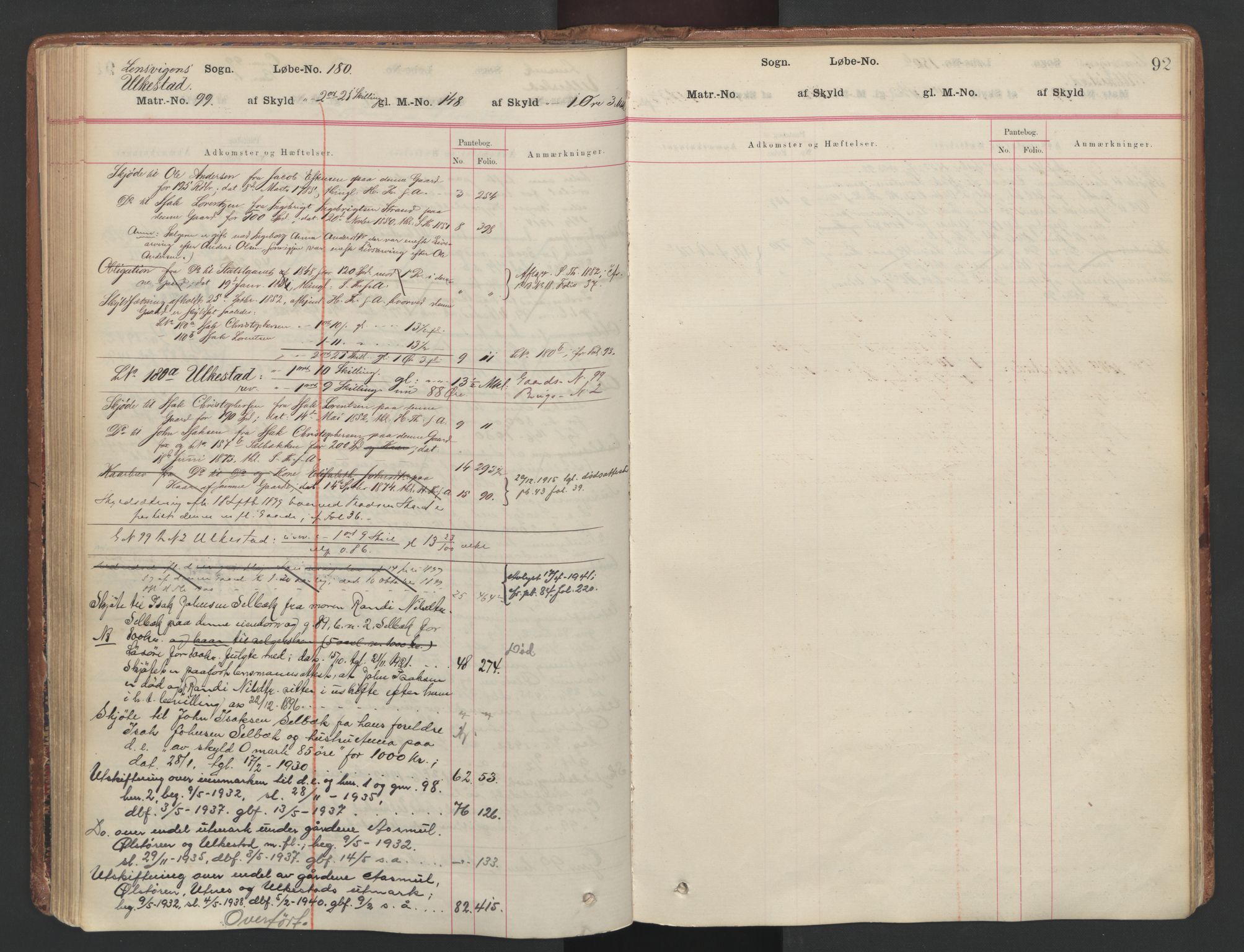 Fosen sorenskriveri, AV/SAT-A-1107/1/2/2A/L0037: Mortgage register no. 37, p. 92