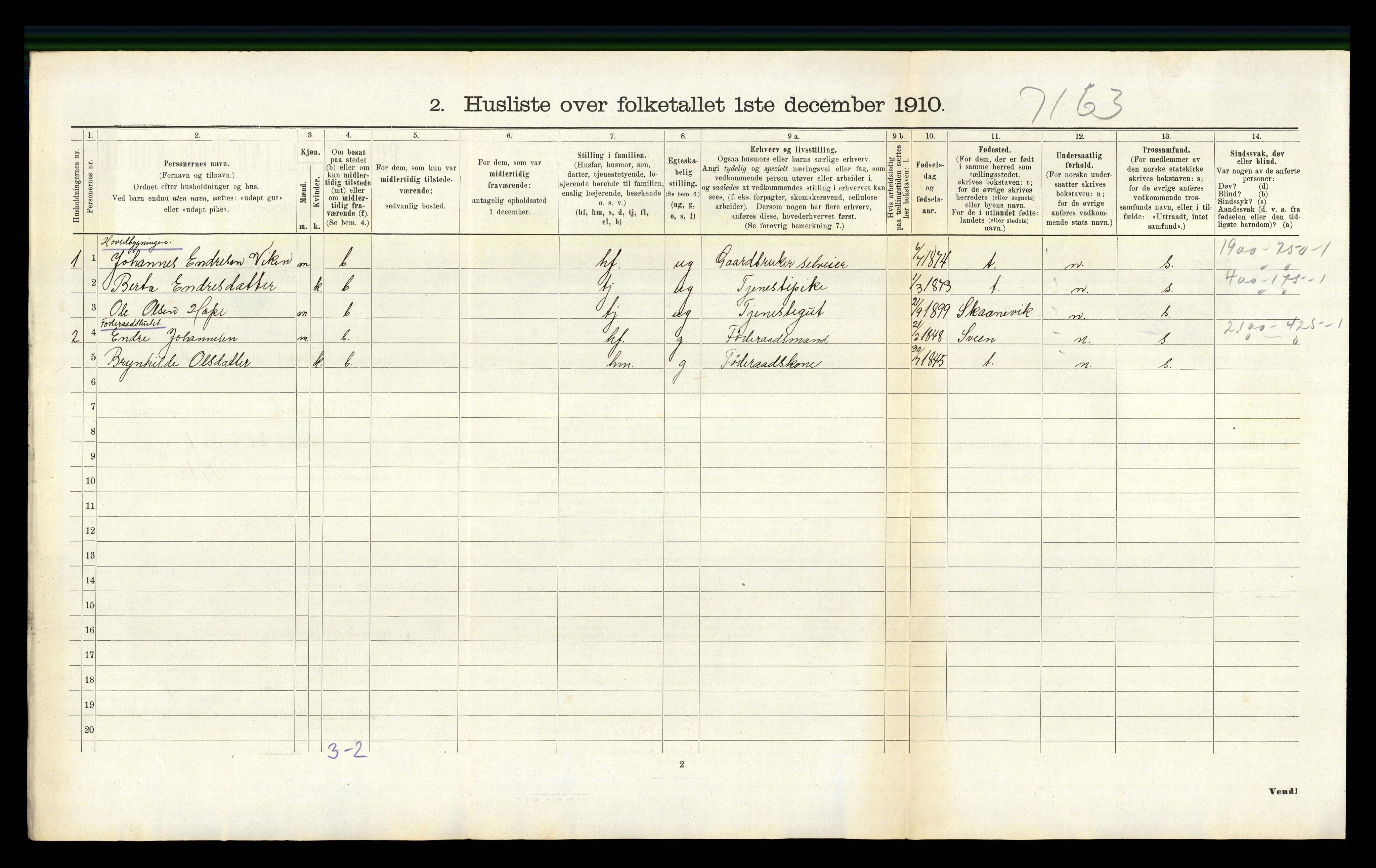 RA, 1910 census for Valestrand, 1910, p. 281