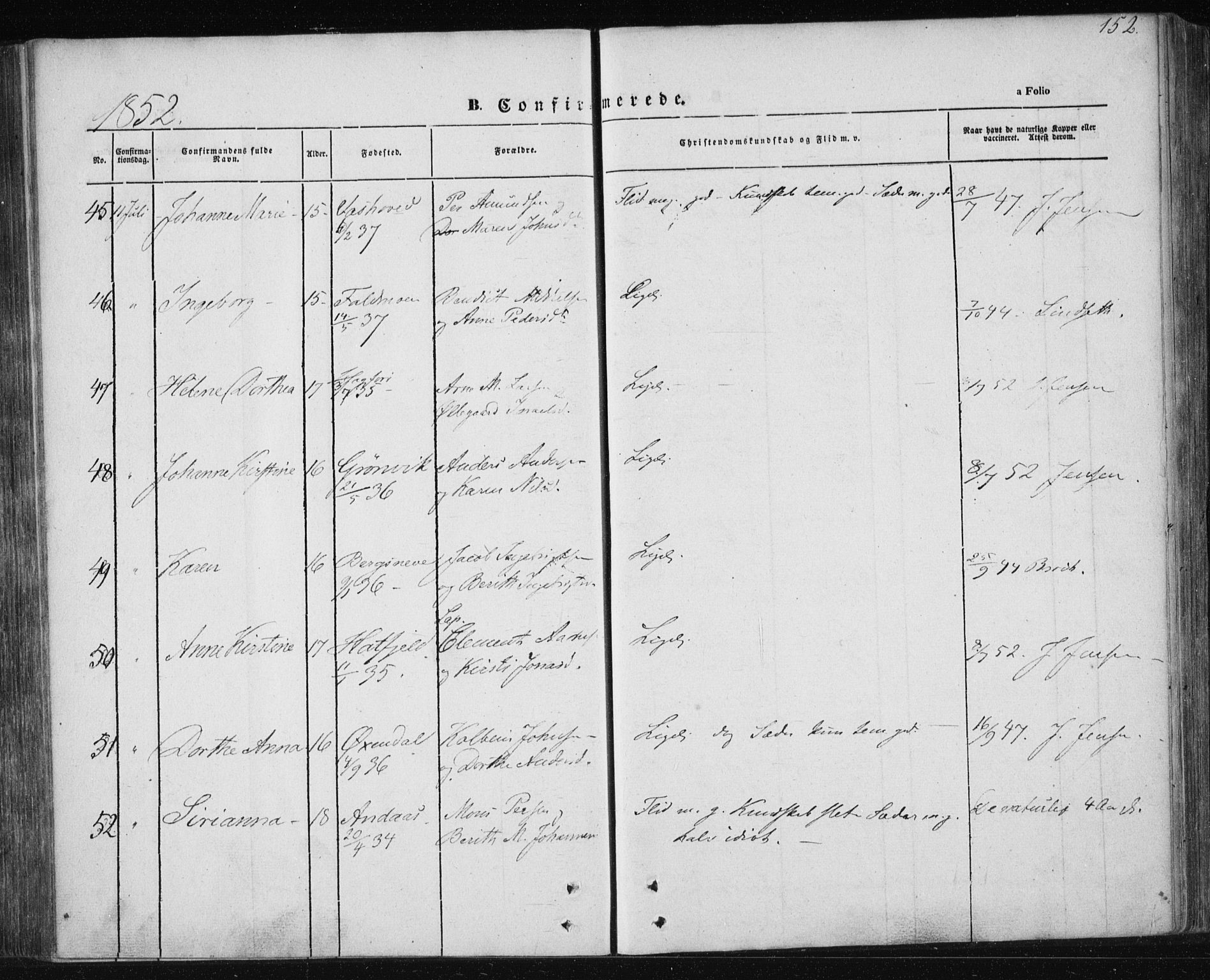 Ministerialprotokoller, klokkerbøker og fødselsregistre - Nordland, AV/SAT-A-1459/820/L0291: Parish register (official) no. 820A12, 1846-1854, p. 152