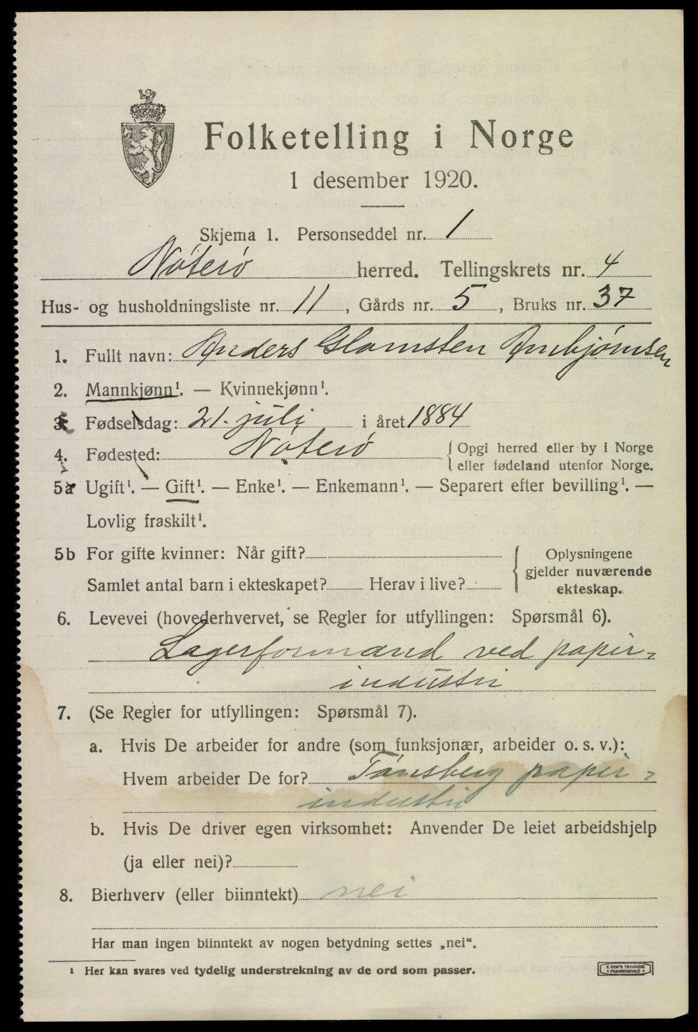 SAKO, 1920 census for Nøtterøy, 1920, p. 6787