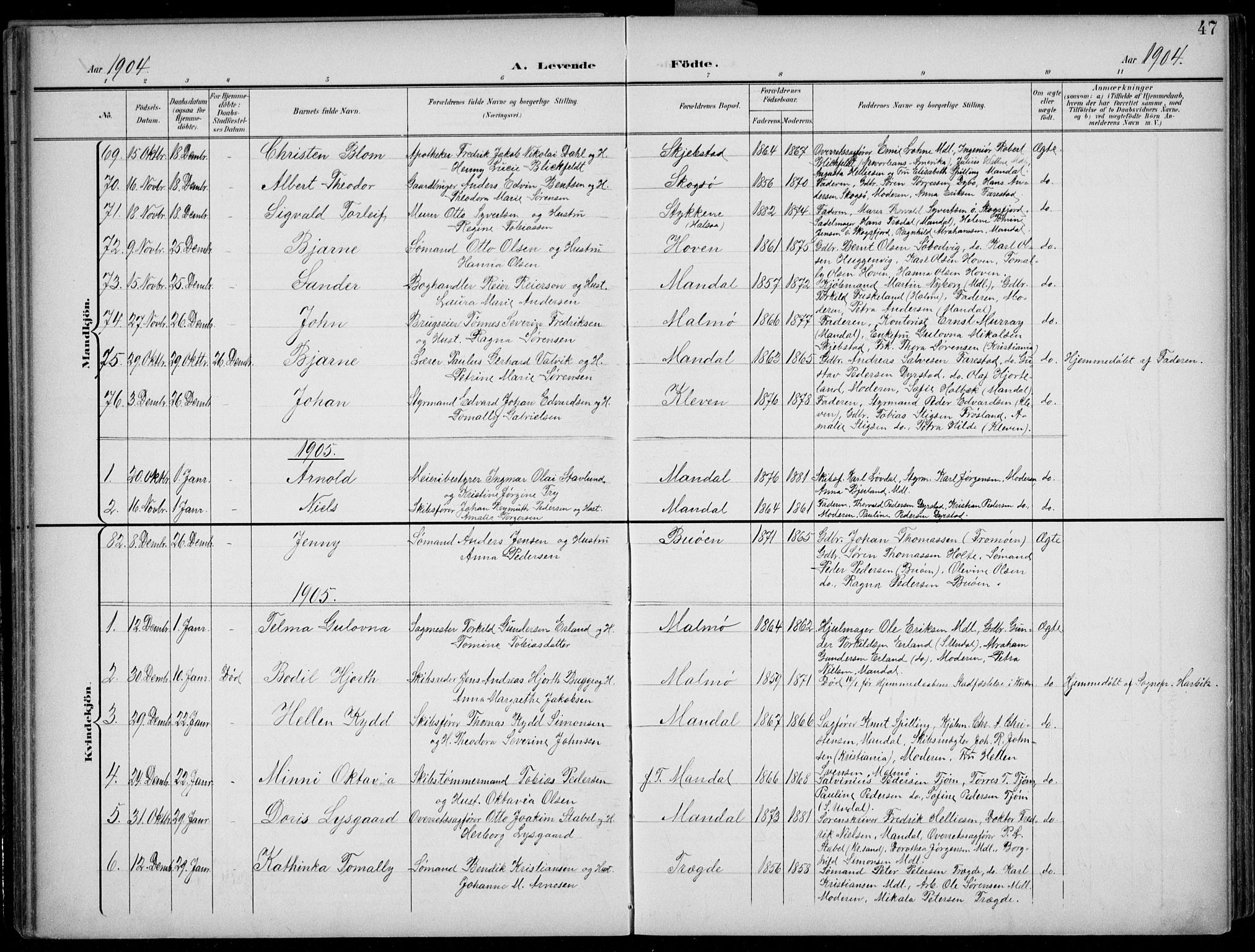 Mandal sokneprestkontor, AV/SAK-1111-0030/F/Fb/Fba/L0012: Parish register (copy) no. B 6, 1899-1918, p. 47