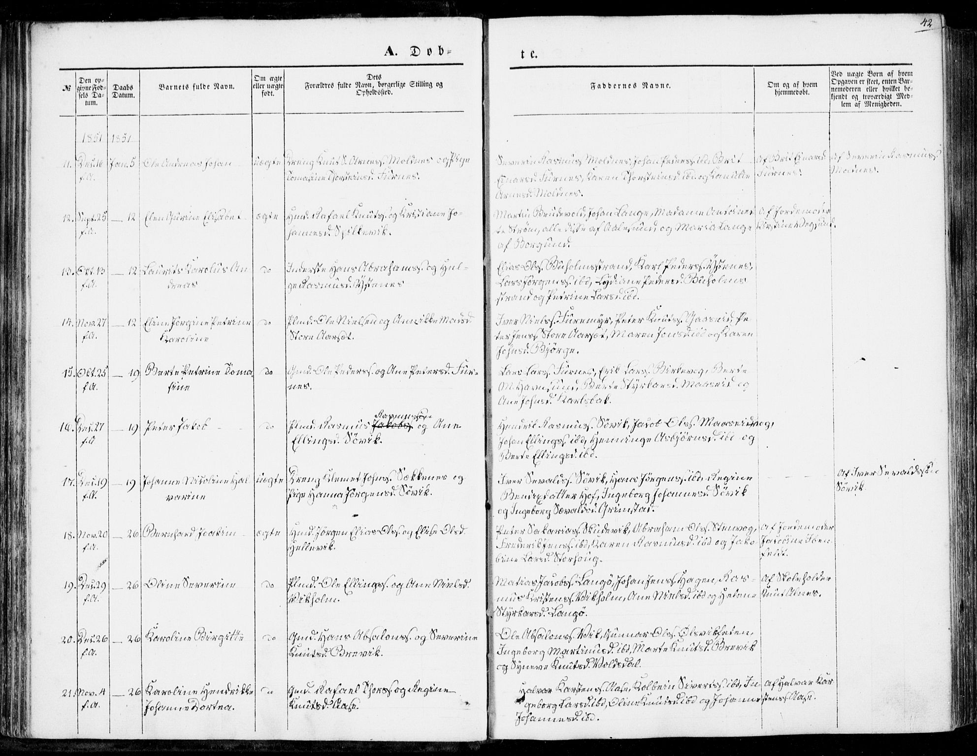 Ministerialprotokoller, klokkerbøker og fødselsregistre - Møre og Romsdal, AV/SAT-A-1454/528/L0397: Parish register (official) no. 528A08, 1848-1858, p. 42