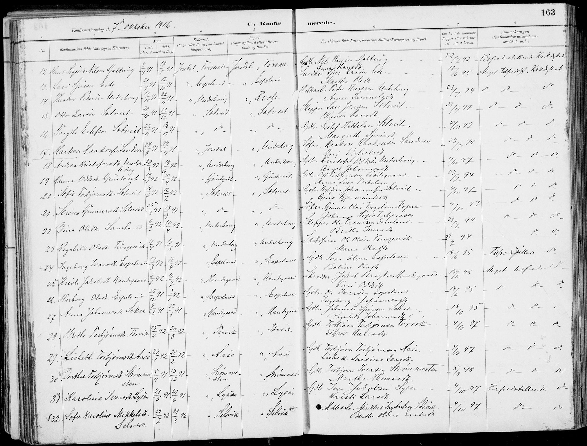 Strandebarm sokneprestembete, SAB/A-78401/H/Haa: Parish register (official) no. E  1, 1886-1908, p. 163