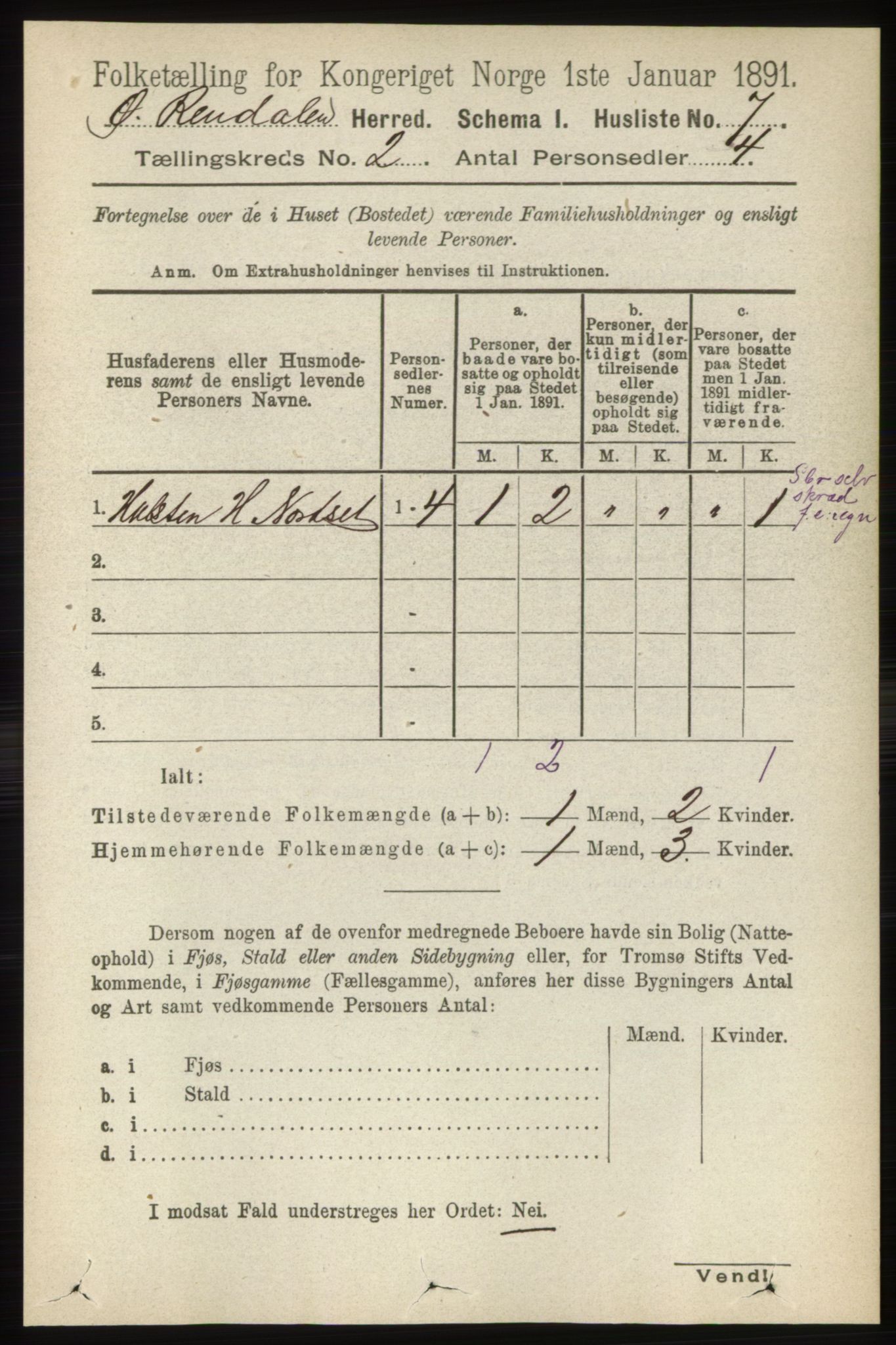 RA, 1891 census for 0433 Øvre Rendal, 1891, p. 340