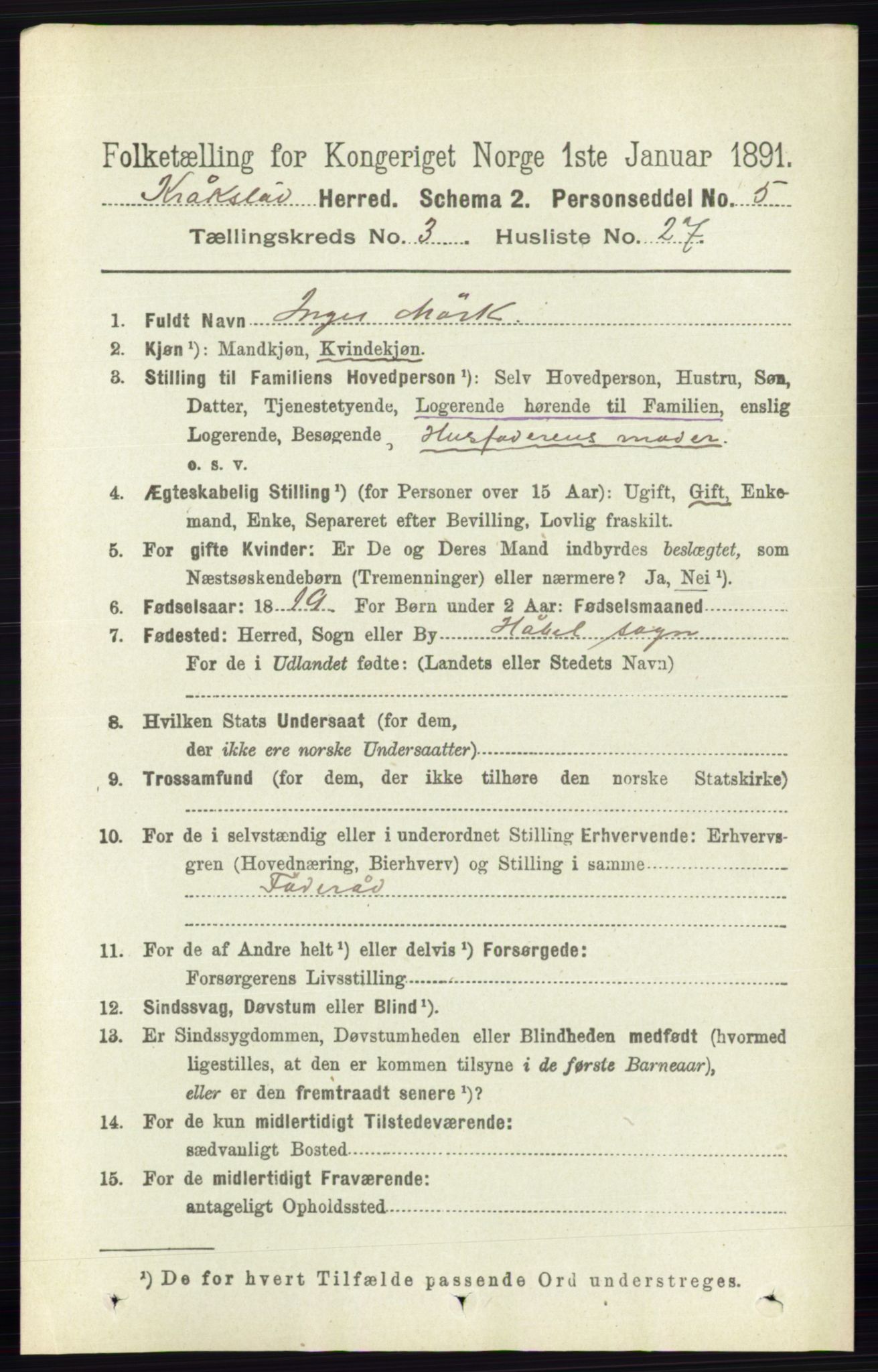 RA, 1891 census for 0212 Kråkstad, 1891, p. 1358