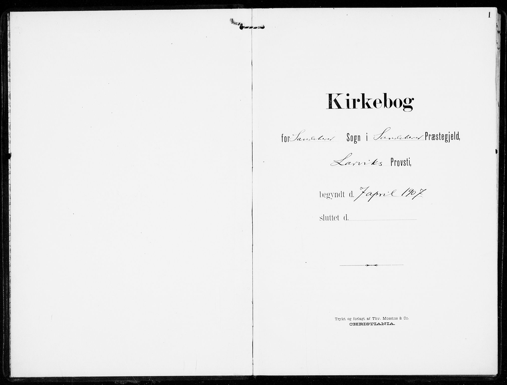 Sandar kirkebøker, SAKO/A-243/F/Fa/L0017: Parish register (official) no. 17, 1907-1917, p. 1