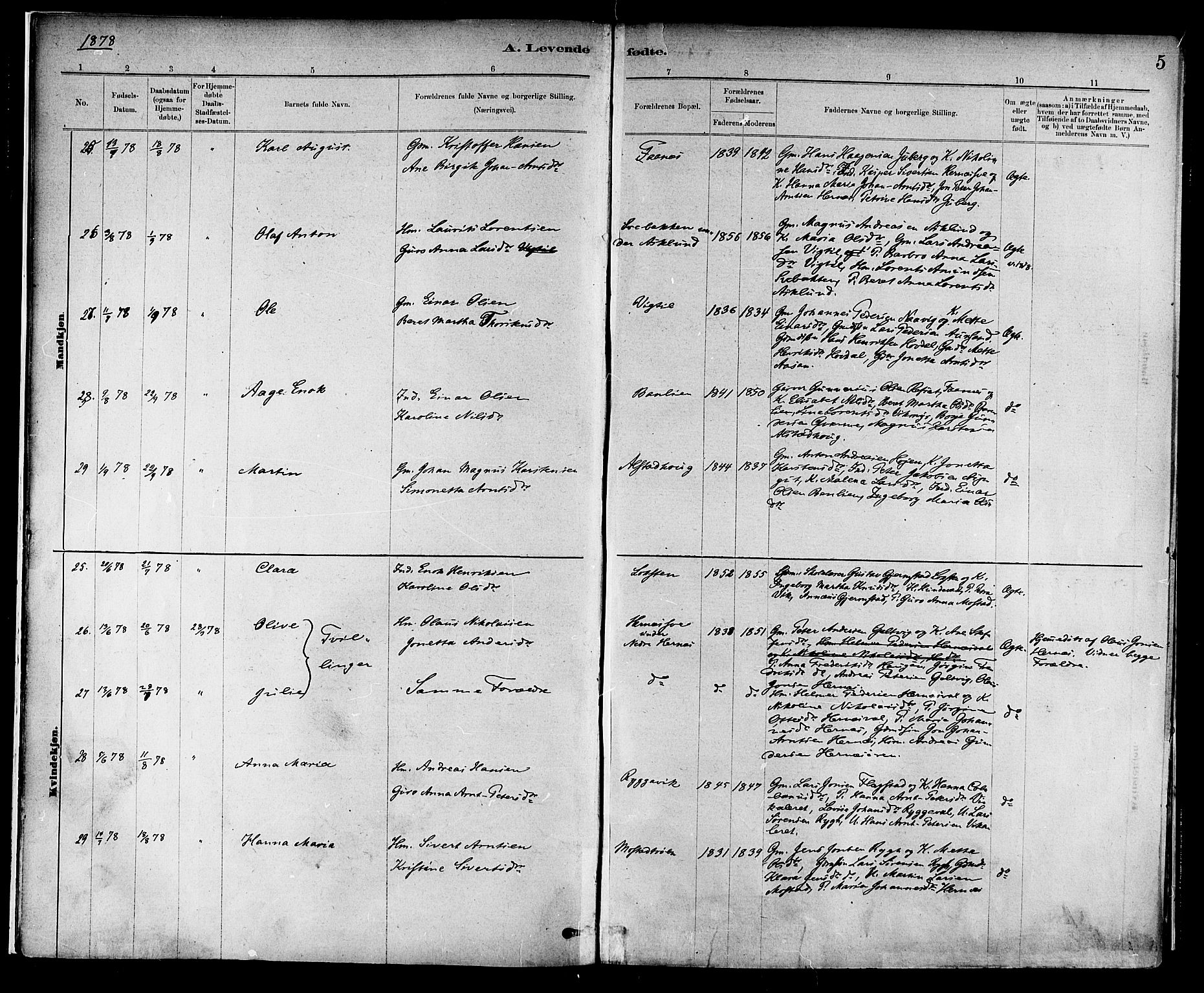 Ministerialprotokoller, klokkerbøker og fødselsregistre - Nord-Trøndelag, AV/SAT-A-1458/713/L0120: Parish register (official) no. 713A09, 1878-1887, p. 5