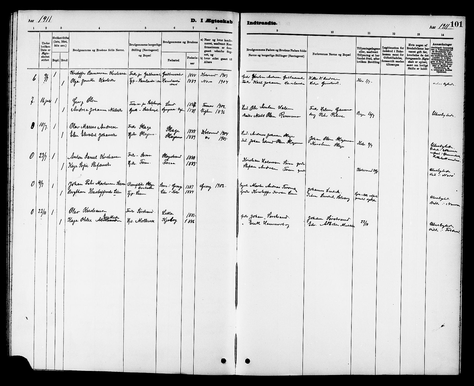 Ministerialprotokoller, klokkerbøker og fødselsregistre - Nord-Trøndelag, SAT/A-1458/780/L0652: Parish register (copy) no. 780C04, 1899-1911, p. 101