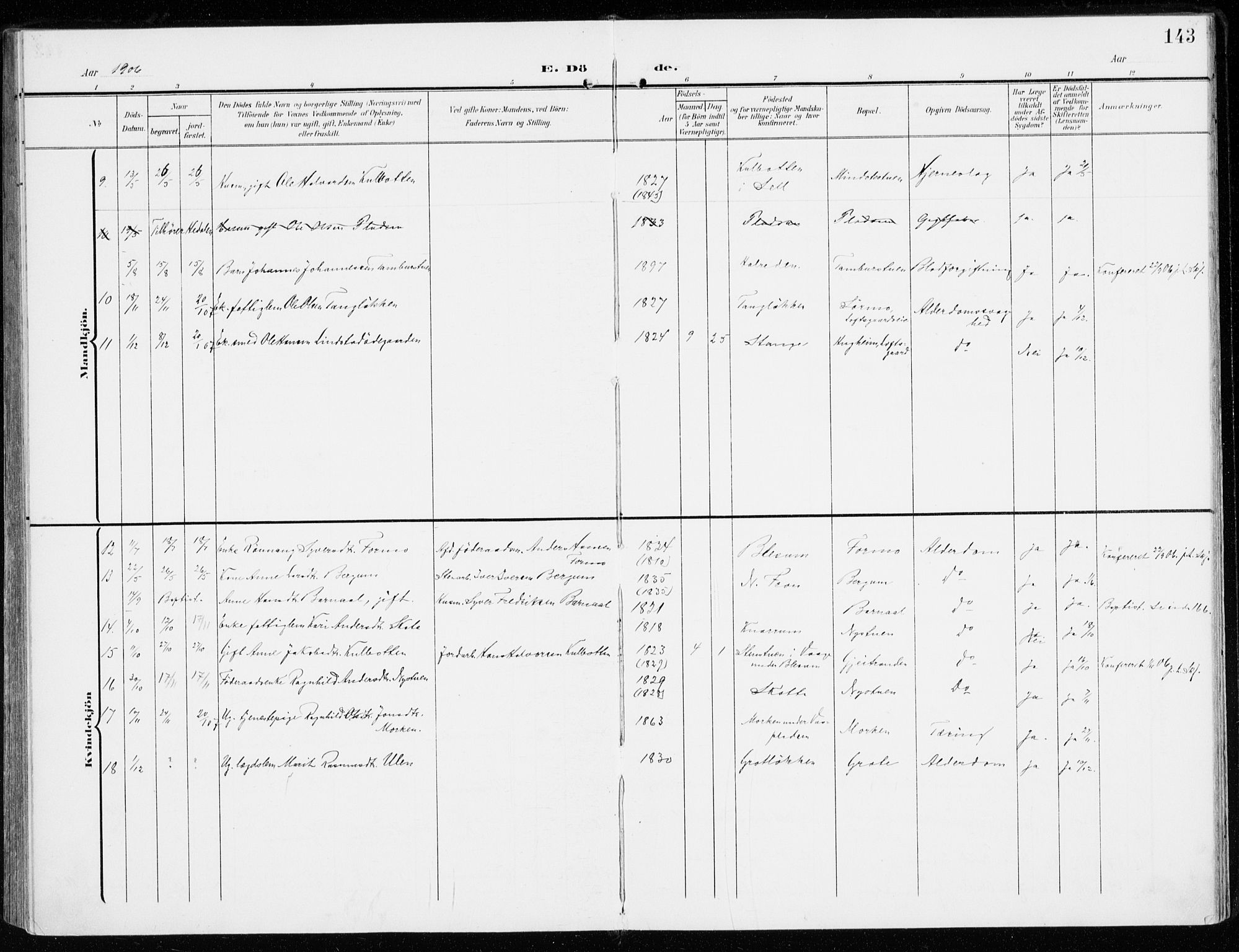 Sel prestekontor, SAH/PREST-074/H/Ha/Haa/L0002: Parish register (official) no. 2, 1905-1919, p. 143