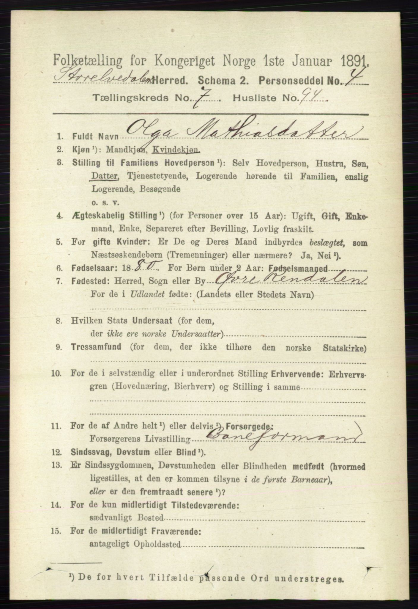 RA, 1891 census for 0430 Stor-Elvdal, 1891, p. 3370