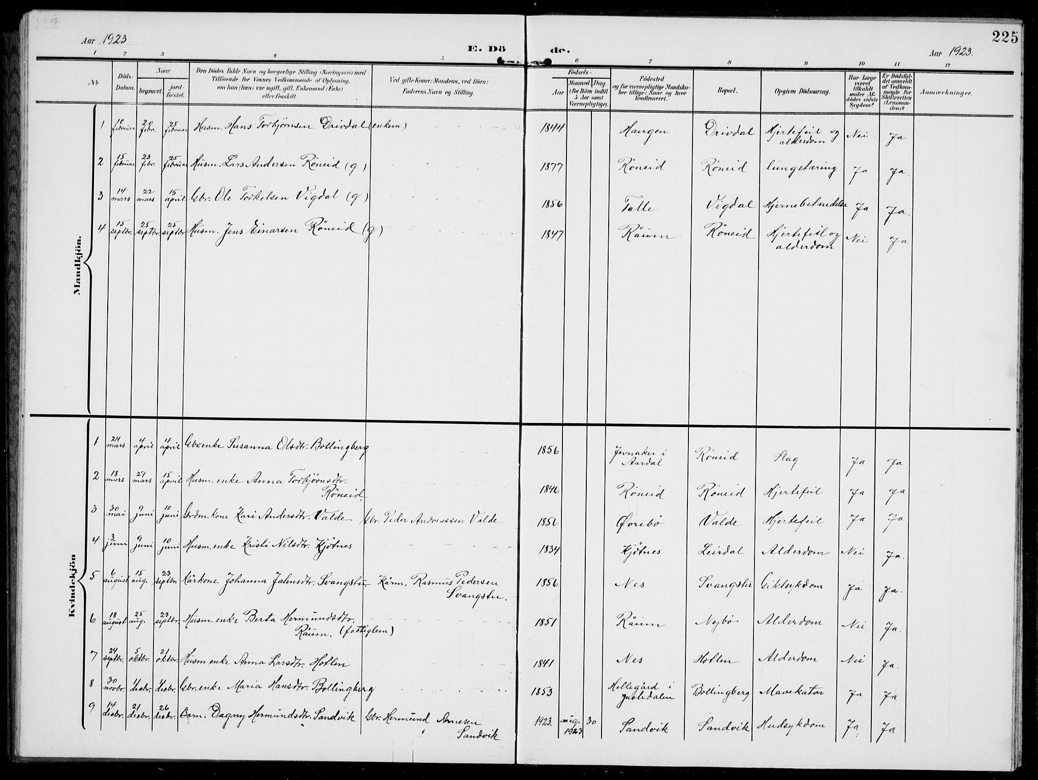 Jostedal sokneprestembete, AV/SAB-A-80601/H/Hab/Habc/L0001: Parish register (copy) no. C 1, 1903-1939, p. 225