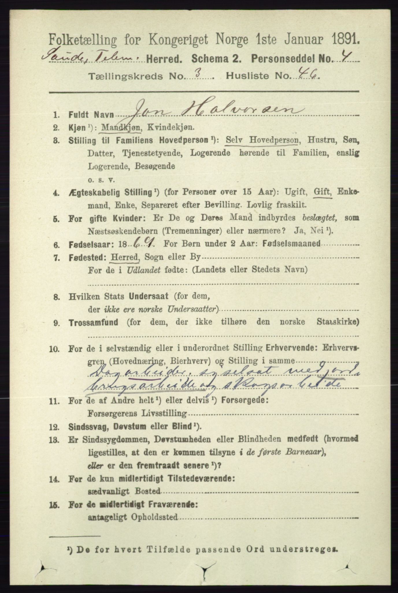 RA, 1891 census for 0822 Sauherad, 1891, p. 962