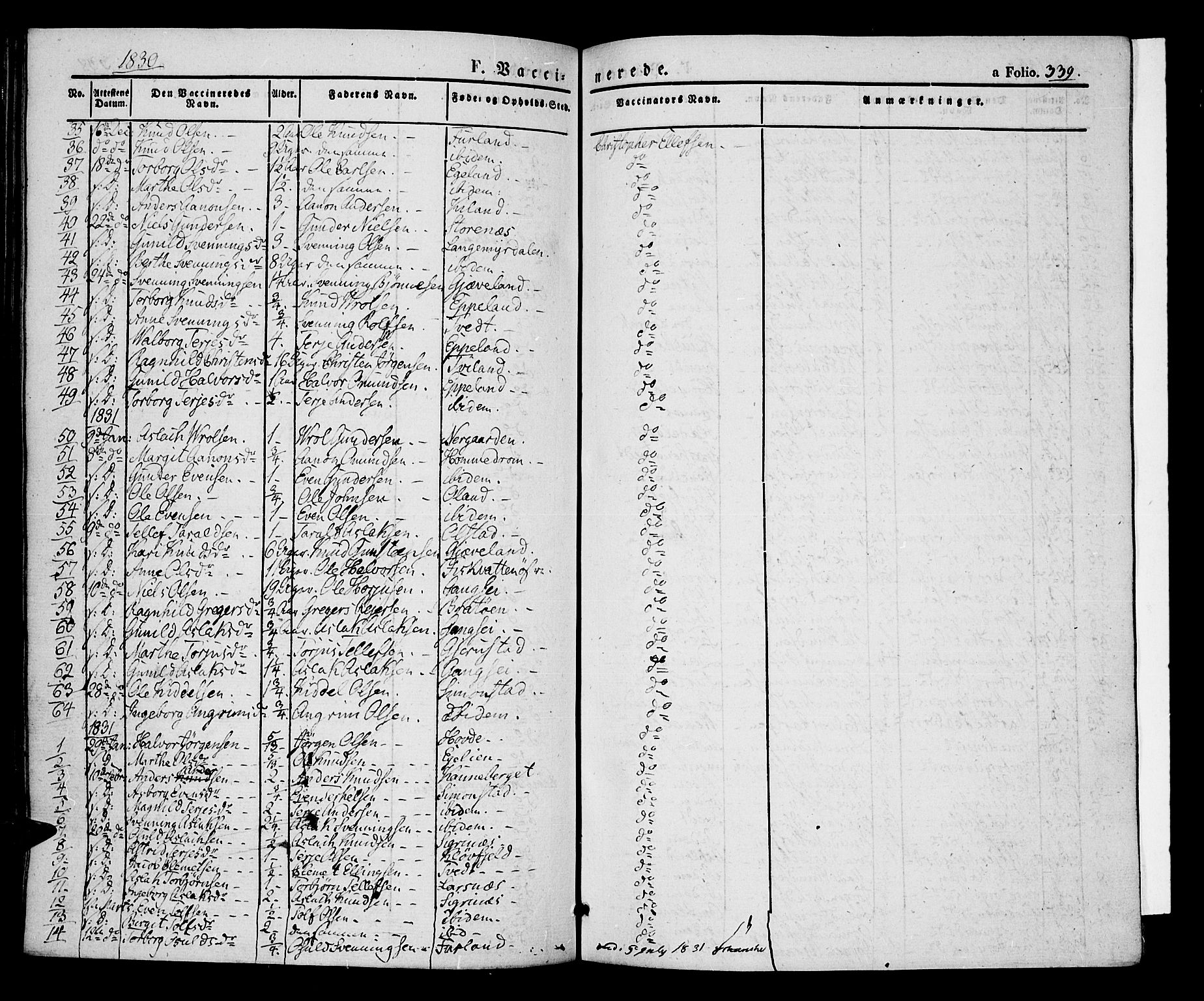 Åmli sokneprestkontor, AV/SAK-1111-0050/F/Fa/Fac/L0007: Parish register (official) no. A 7 /1, 1829-1851, p. 339