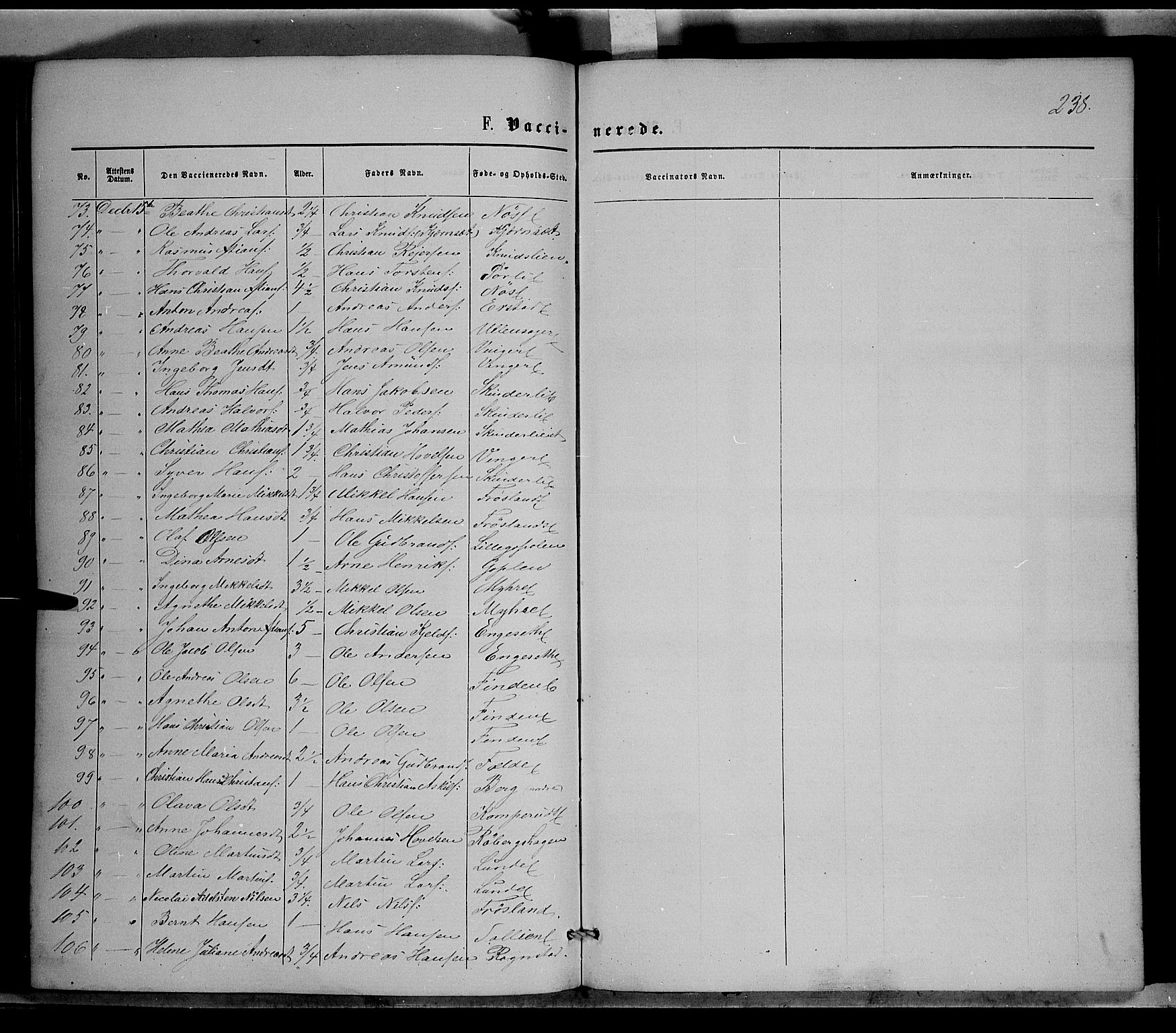 Nordre Land prestekontor, SAH/PREST-124/H/Ha/Haa/L0001: Parish register (official) no. 1, 1860-1871, p. 238