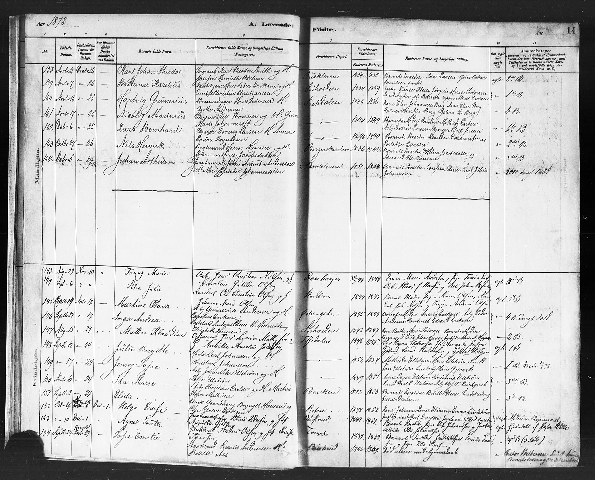 Halden prestekontor Kirkebøker, AV/SAO-A-10909/F/Fa/L0011: Parish register (official) no. I 11, 1878-1889, p. 14