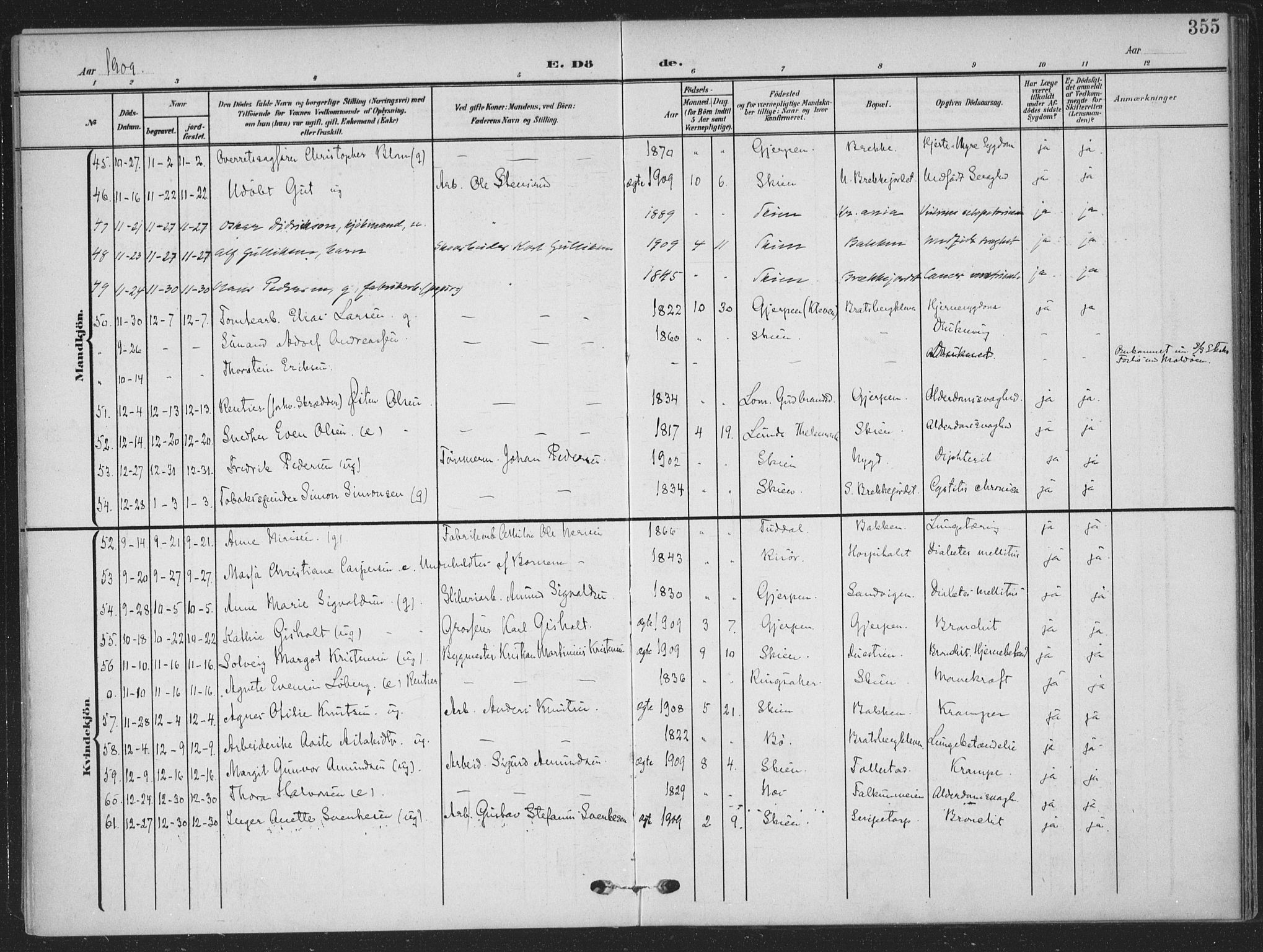 Skien kirkebøker, SAKO/A-302/F/Fa/L0012: Parish register (official) no. 12, 1908-1914, p. 355
