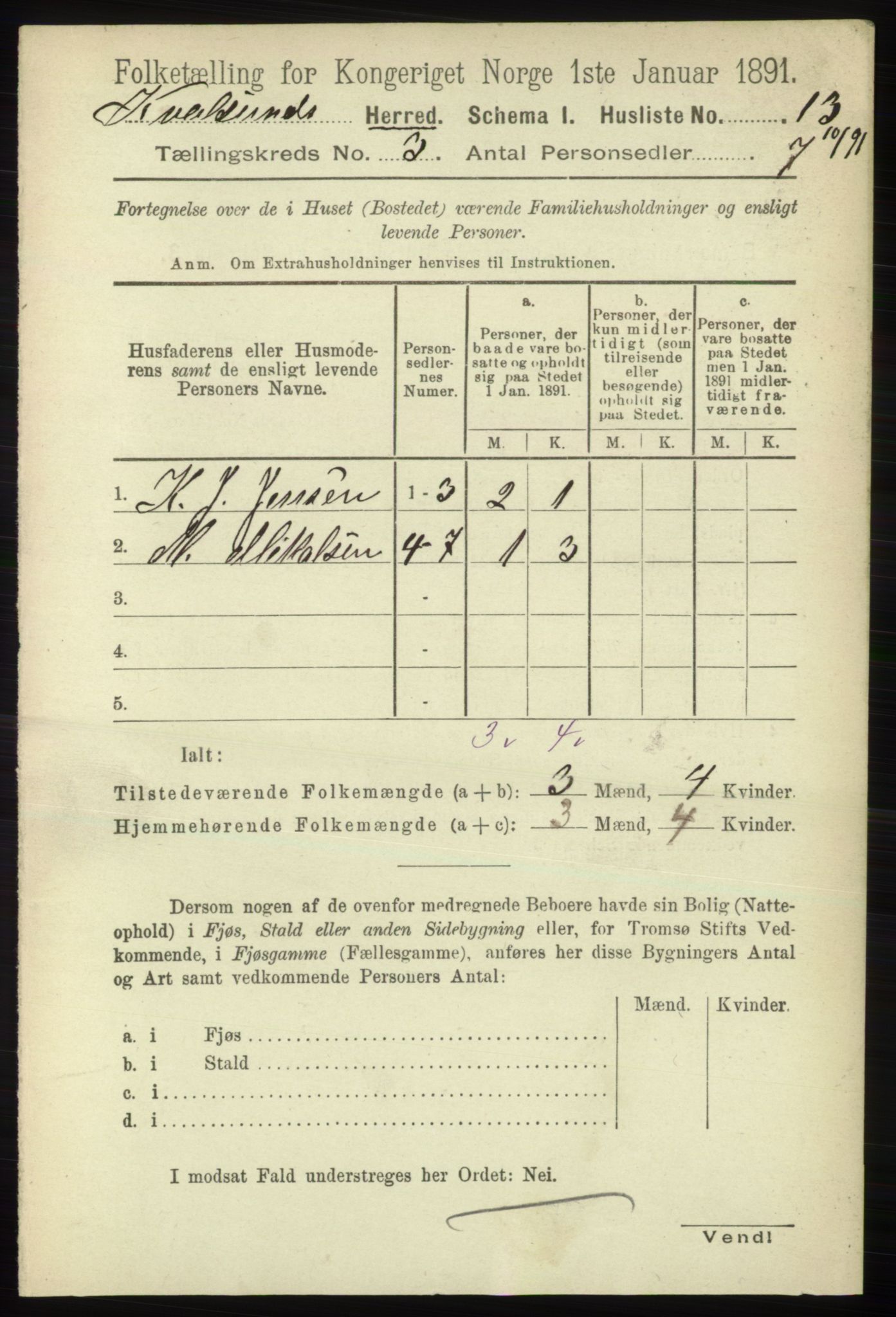 RA, 1891 census for 2017 Kvalsund, 1891, p. 14