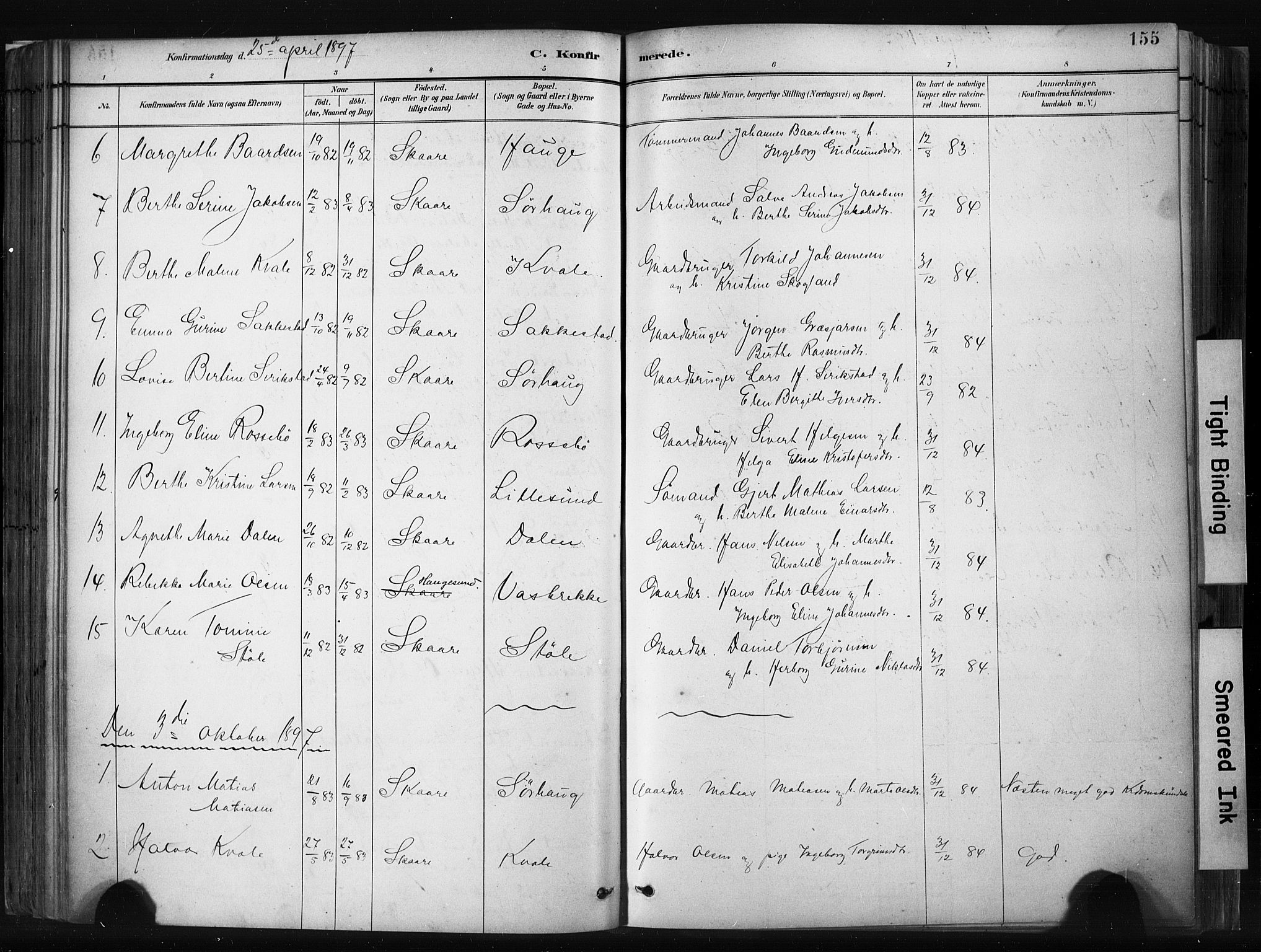 Haugesund sokneprestkontor, AV/SAST-A -101863/H/Ha/Haa/L0004: Parish register (official) no. A 4, 1886-1908, p. 155