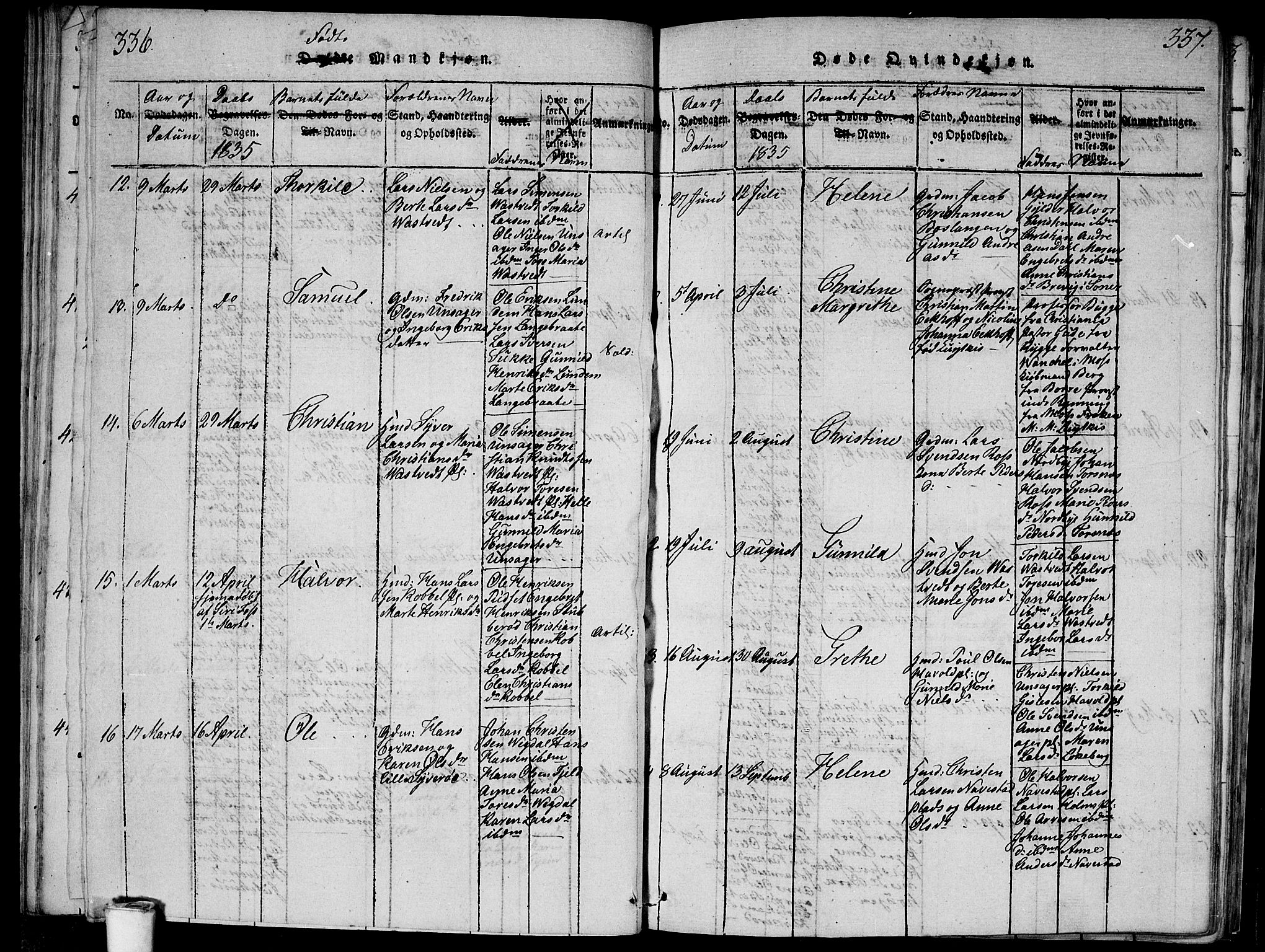 Våler prestekontor Kirkebøker, SAO/A-11083/G/Ga/L0001: Parish register (copy) no. I 1, 1815-1839, p. 336-337