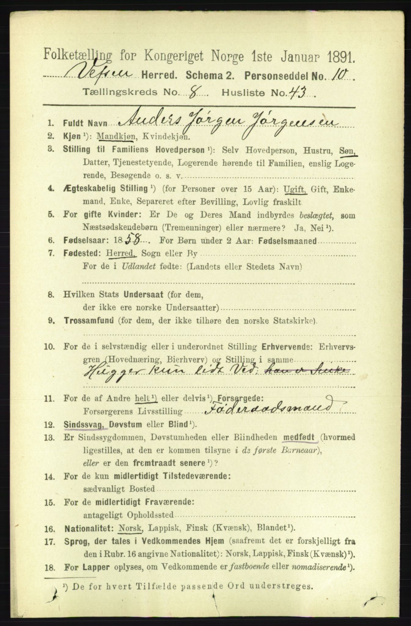 RA, 1891 census for 1824 Vefsn, 1891, p. 4579