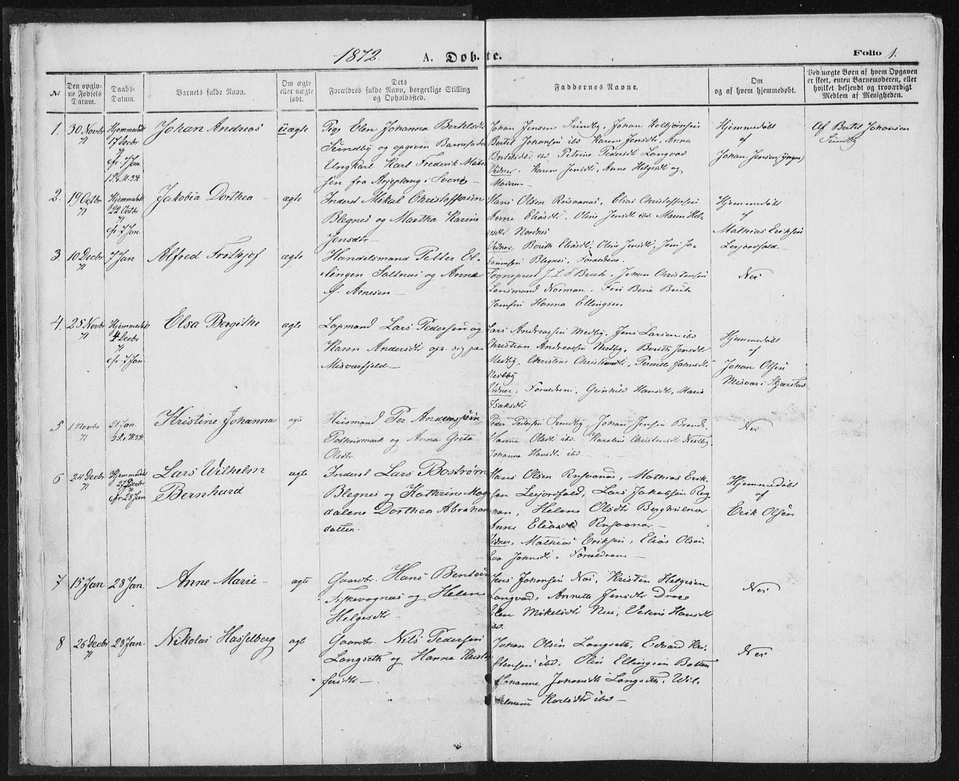 Ministerialprotokoller, klokkerbøker og fødselsregistre - Nordland, SAT/A-1459/847/L0668: Parish register (official) no. 847A08, 1872-1886, p. 1