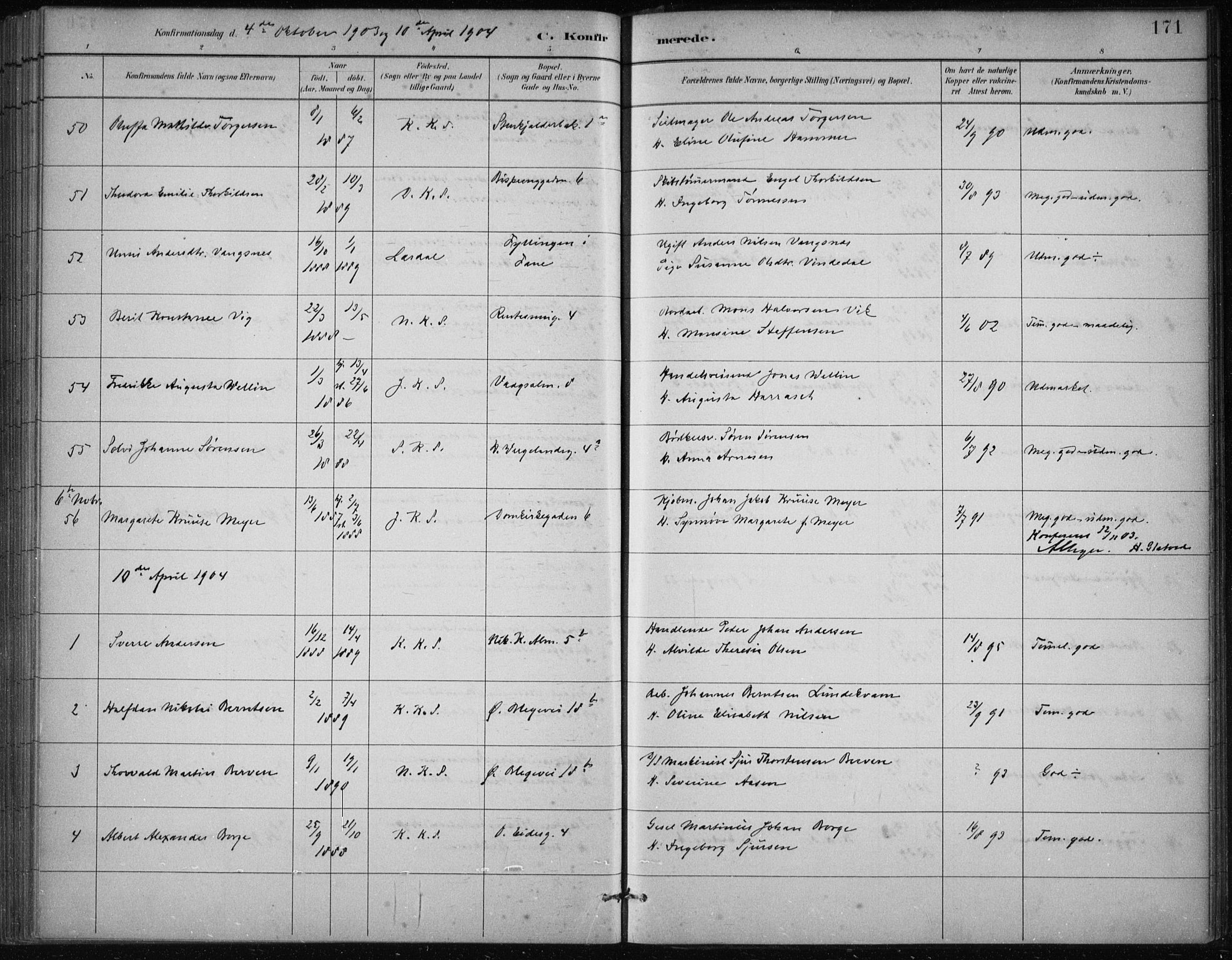 Korskirken sokneprestembete, SAB/A-76101/H/Hab: Parish register (copy) no. C 4, 1893-1905, p. 171