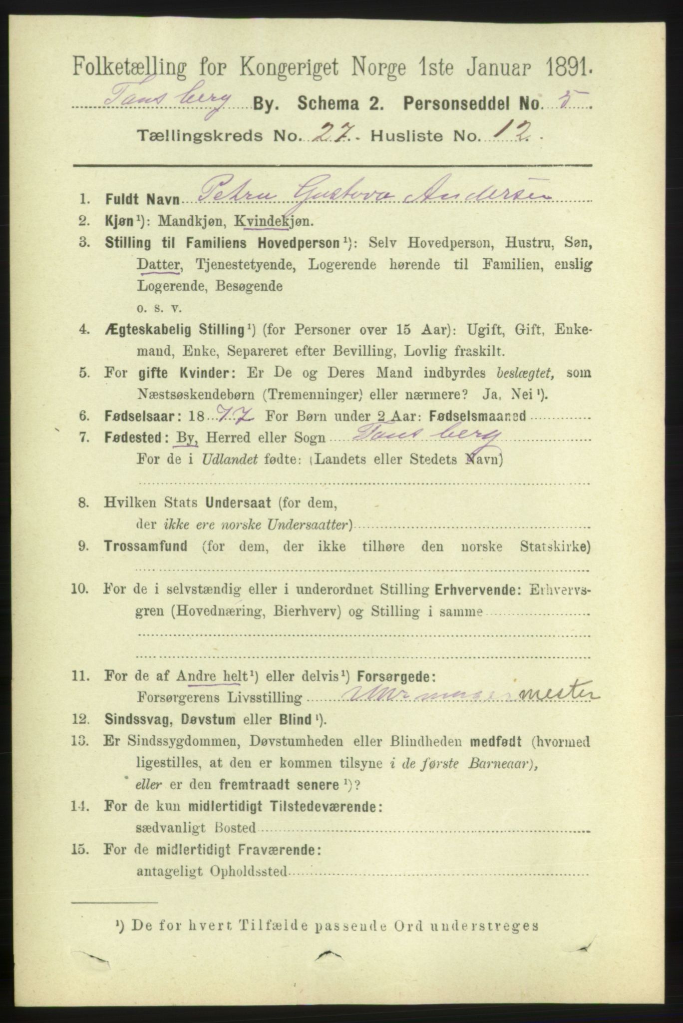 RA, 1891 census for 0705 Tønsberg, 1891, p. 6906