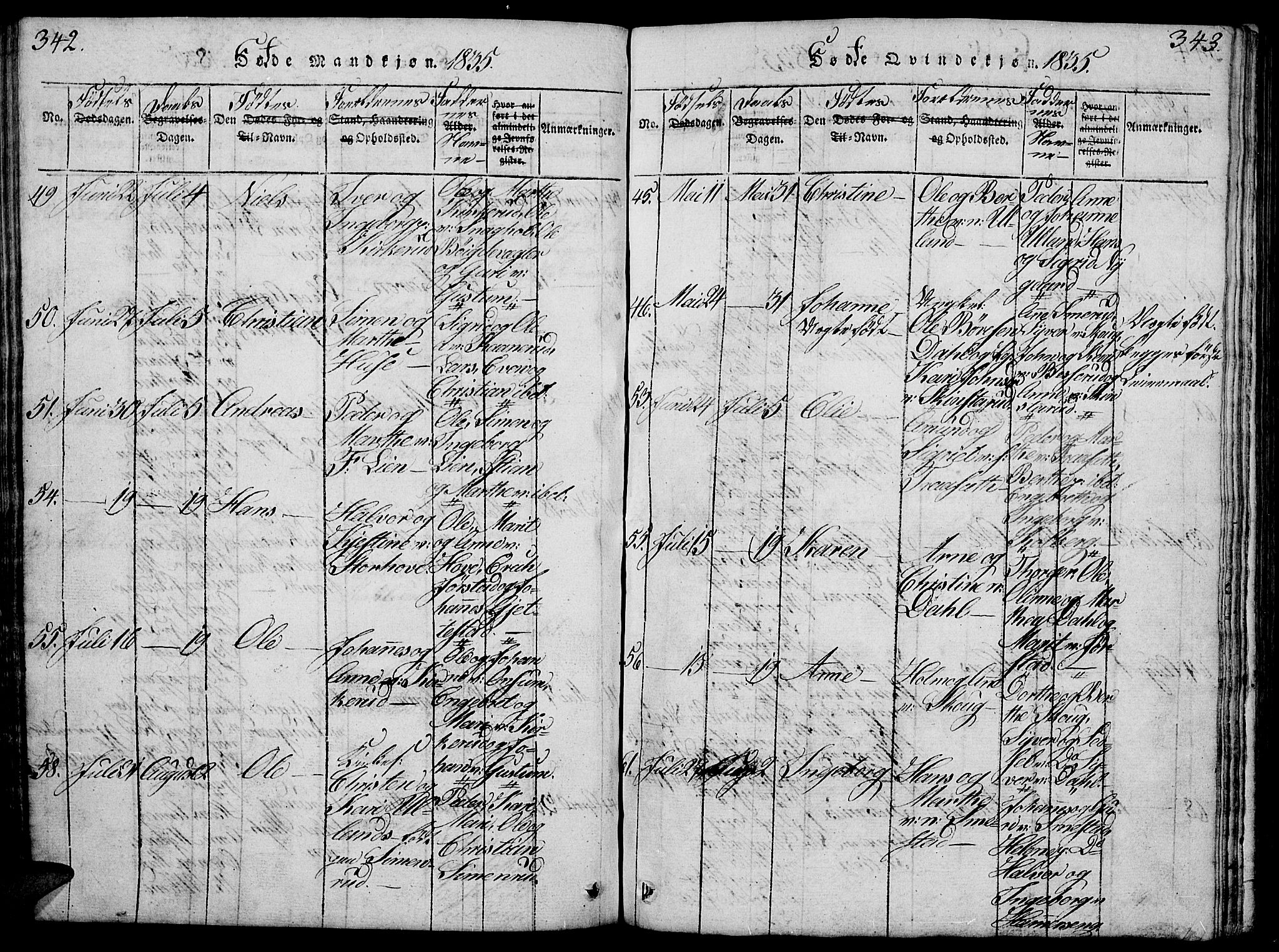 Fåberg prestekontor, SAH/PREST-086/H/Ha/Hab/L0004: Parish register (copy) no. 4, 1818-1837, p. 342-343