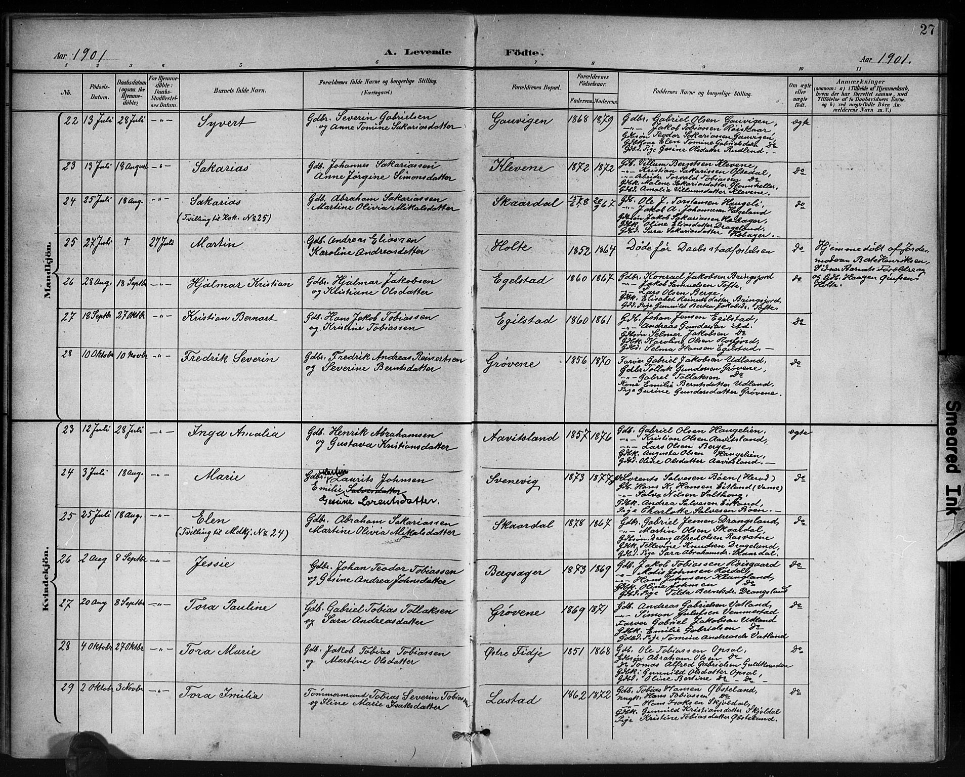 Lyngdal sokneprestkontor, AV/SAK-1111-0029/F/Fb/Fbc/L0005: Parish register (copy) no. B 5, 1897-1913, p. 27