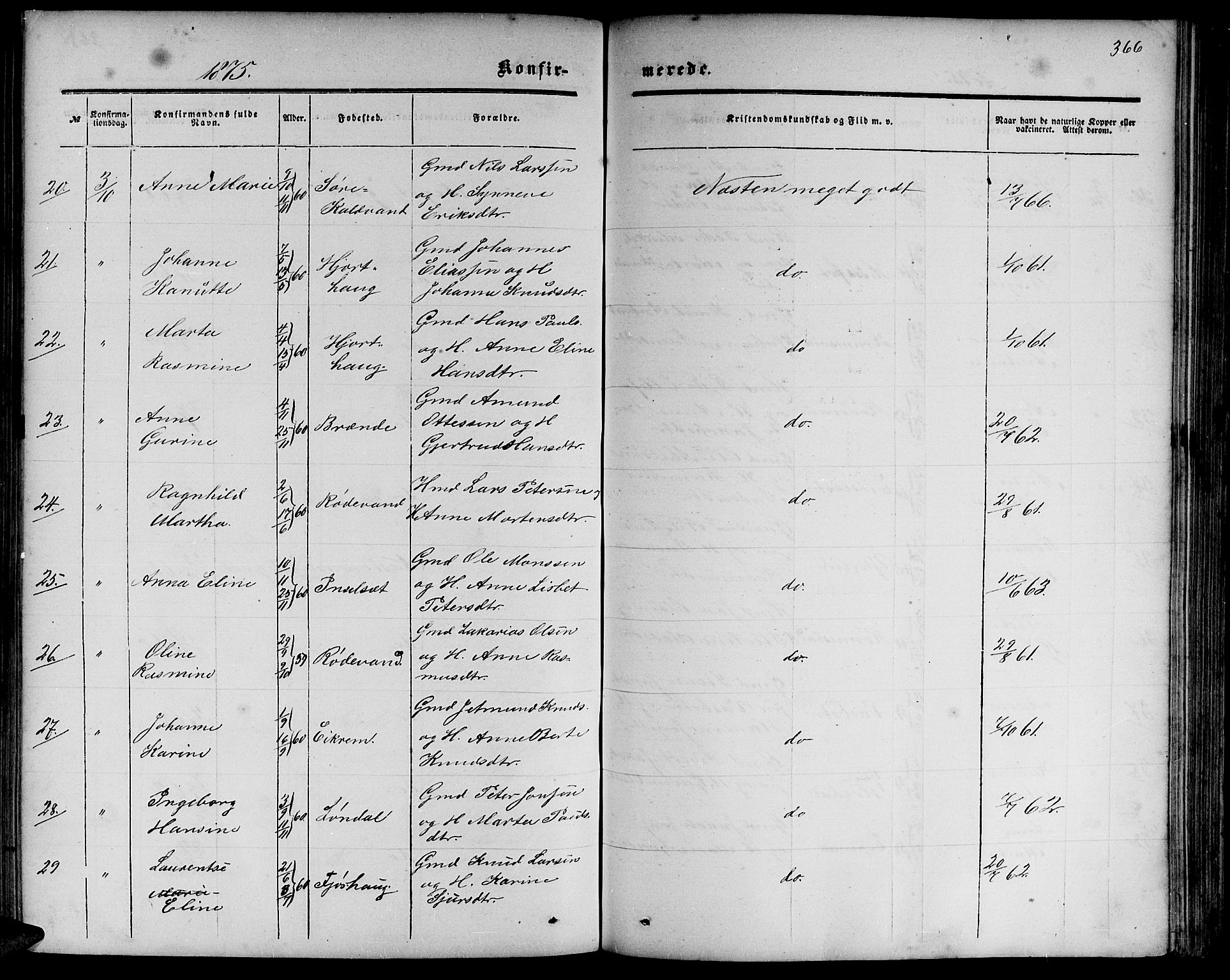 Ministerialprotokoller, klokkerbøker og fødselsregistre - Møre og Romsdal, AV/SAT-A-1454/511/L0157: Parish register (copy) no. 511C03, 1864-1884, p. 366