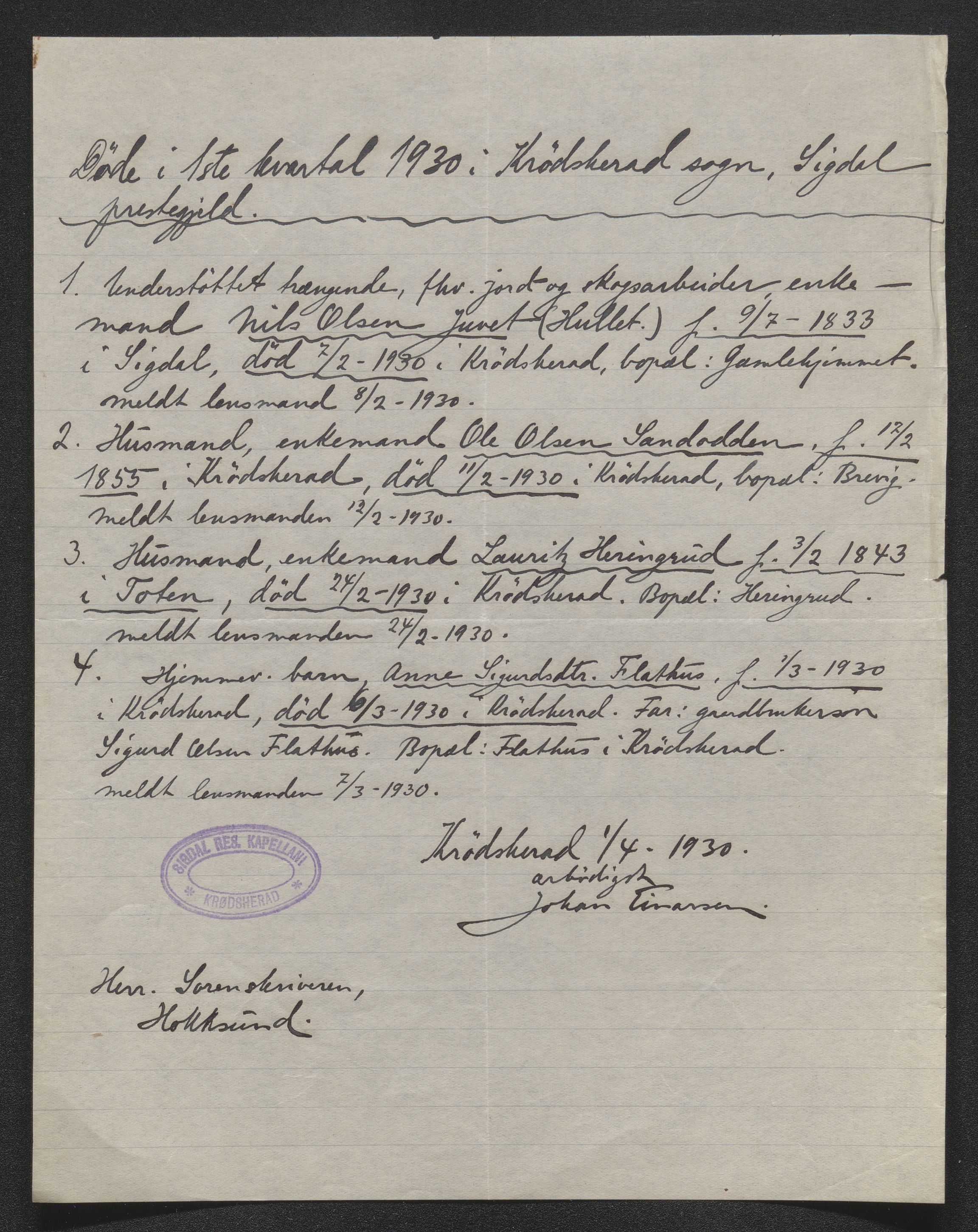 Eiker, Modum og Sigdal sorenskriveri, AV/SAKO-A-123/H/Ha/Hab/L0046: Dødsfallsmeldinger, 1930-1931, p. 13