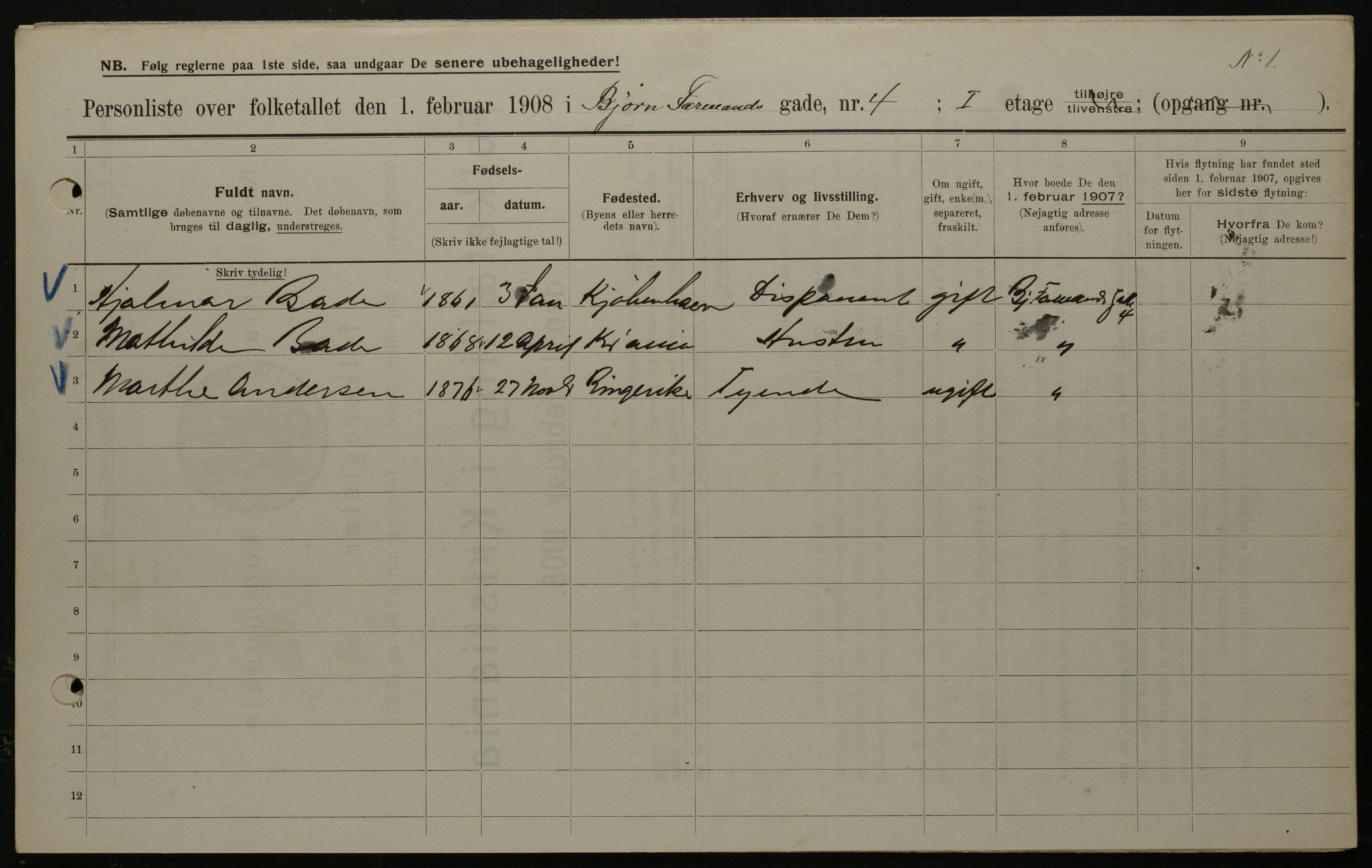 OBA, Municipal Census 1908 for Kristiania, 1908, p. 6452