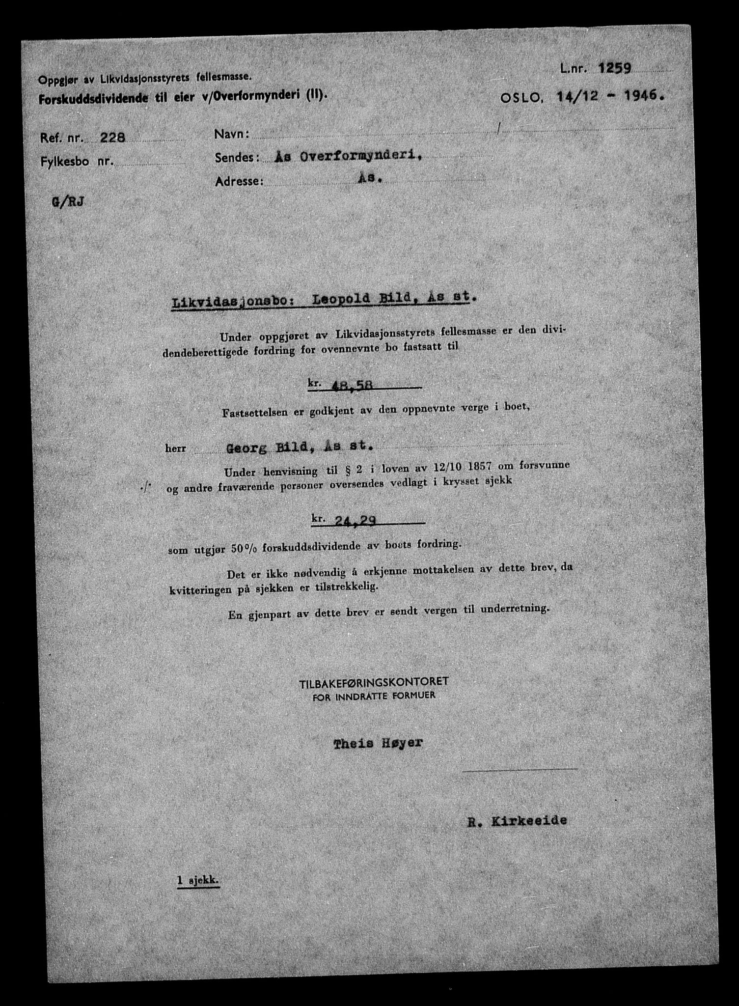 Justisdepartementet, Tilbakeføringskontoret for inndratte formuer, AV/RA-S-1564/H/Hc/Hcc/L0924: --, 1945-1947, p. 381