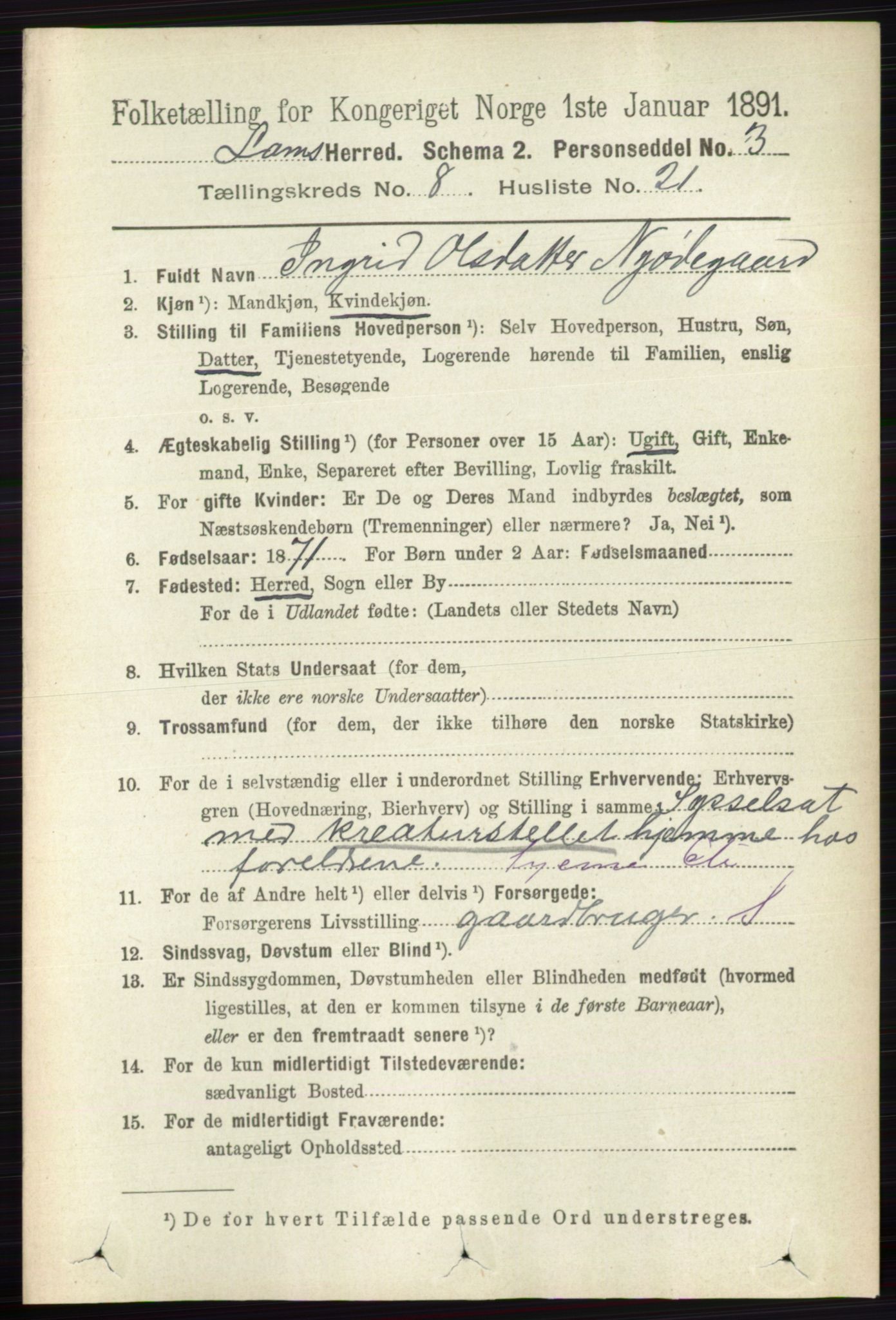 RA, 1891 census for 0514 Lom, 1891, p. 3218