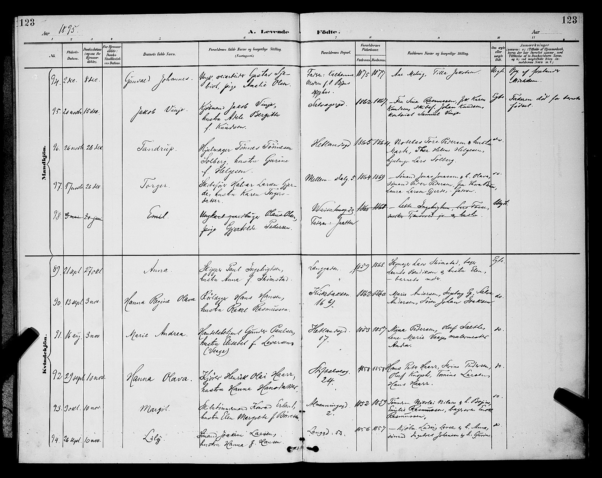 St. Petri sokneprestkontor, SAST/A-101813/001/30/30BB/L0006: Parish register (copy) no. B 6, 1890-1897, p. 123