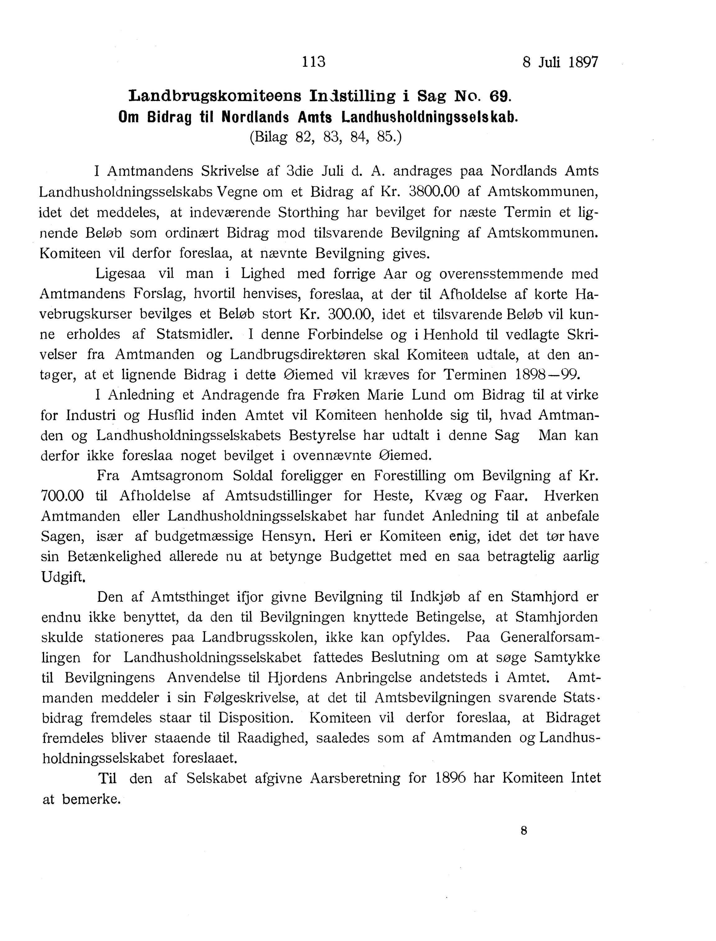 Nordland Fylkeskommune. Fylkestinget, AIN/NFK-17/176/A/Ac/L0020: Fylkestingsforhandlinger 1897, 1897