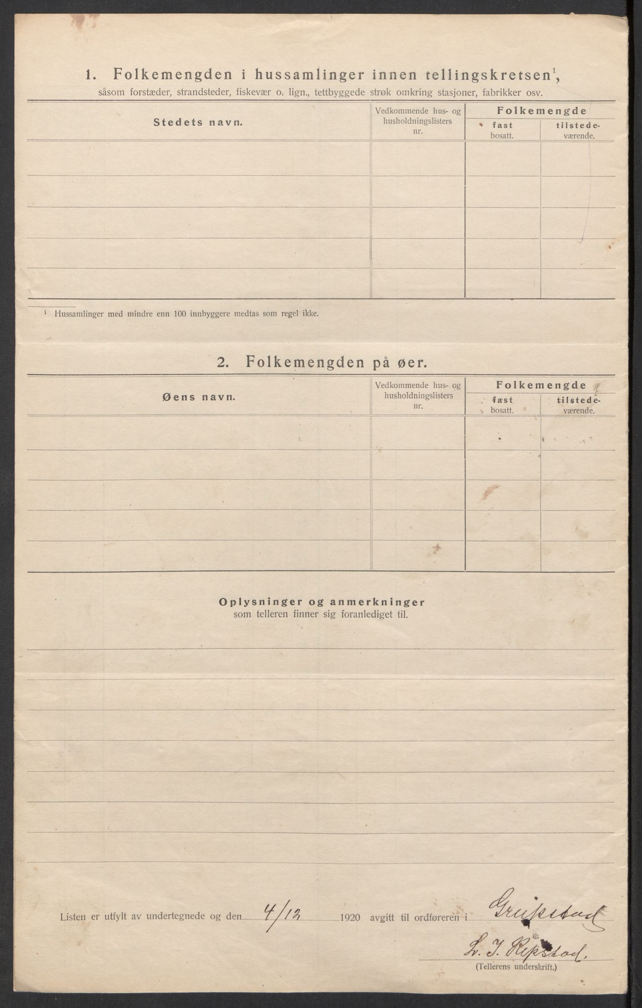 SAK, 1920 census for Greipstad, 1920, p. 29