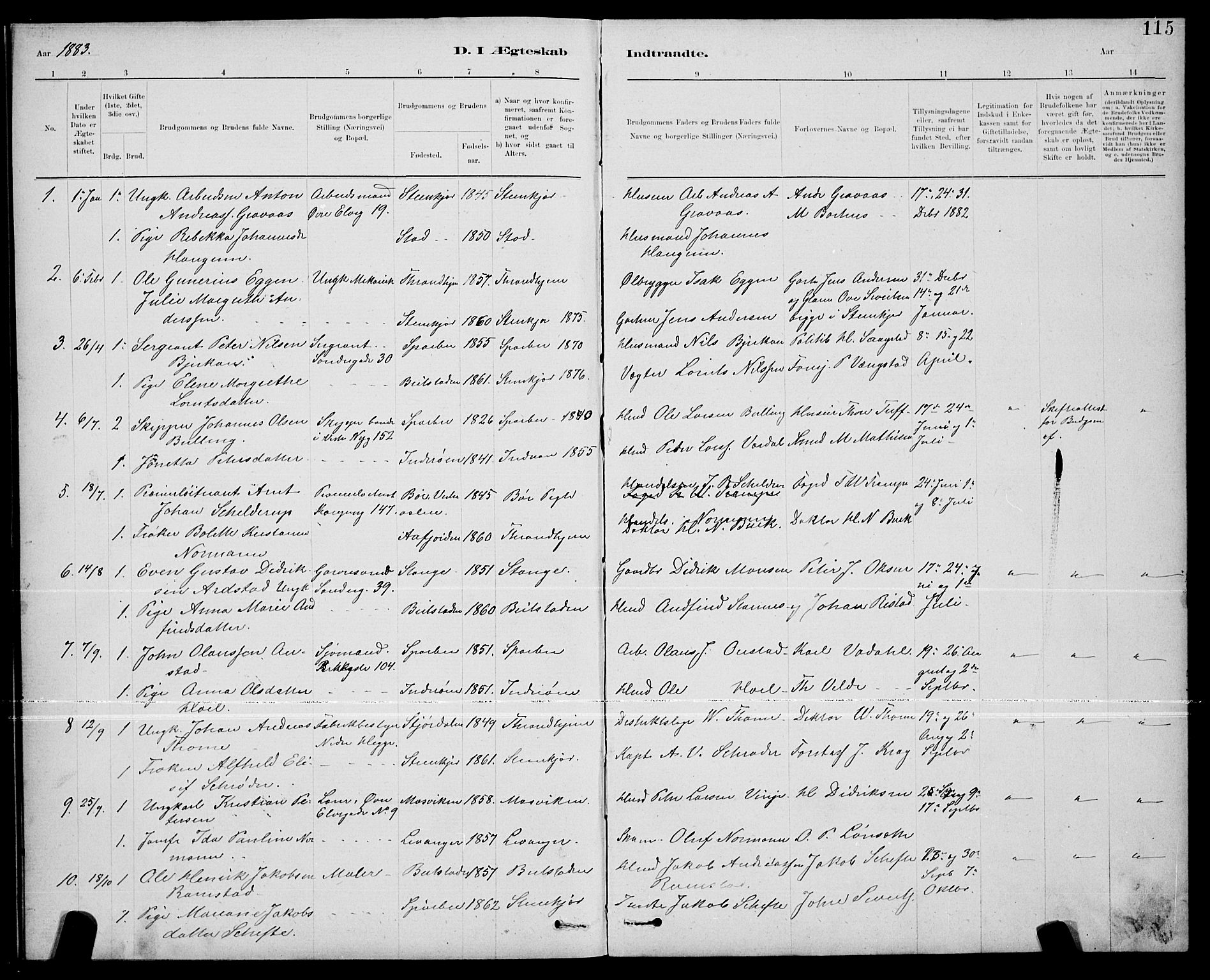 Ministerialprotokoller, klokkerbøker og fødselsregistre - Nord-Trøndelag, AV/SAT-A-1458/739/L0374: Parish register (copy) no. 739C02, 1883-1898, p. 115