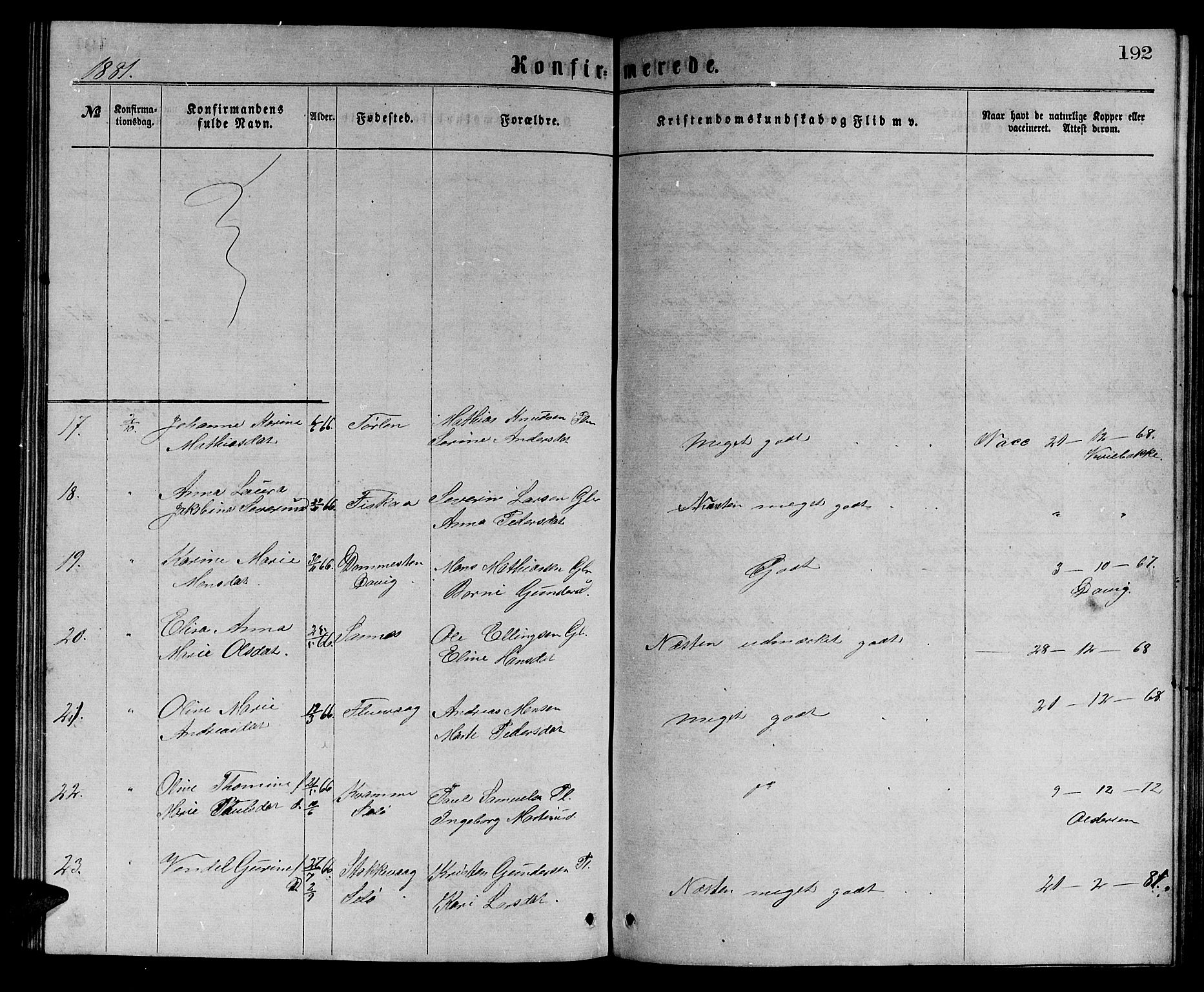 Ministerialprotokoller, klokkerbøker og fødselsregistre - Møre og Romsdal, SAT/A-1454/501/L0016: Parish register (copy) no. 501C02, 1868-1884, p. 192