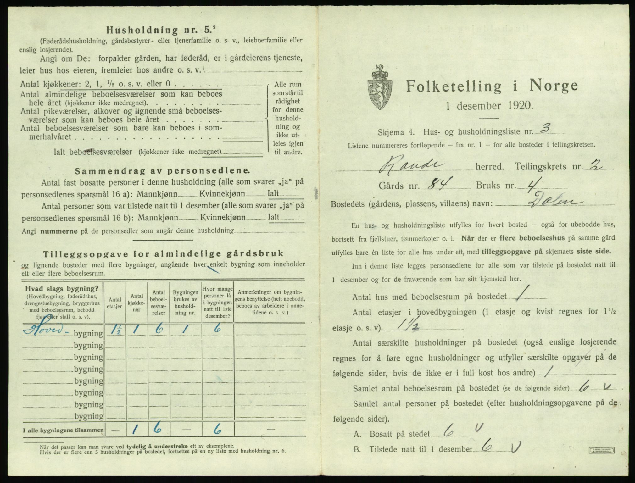 SAT, 1920 census for Rovde, 1920, p. 71