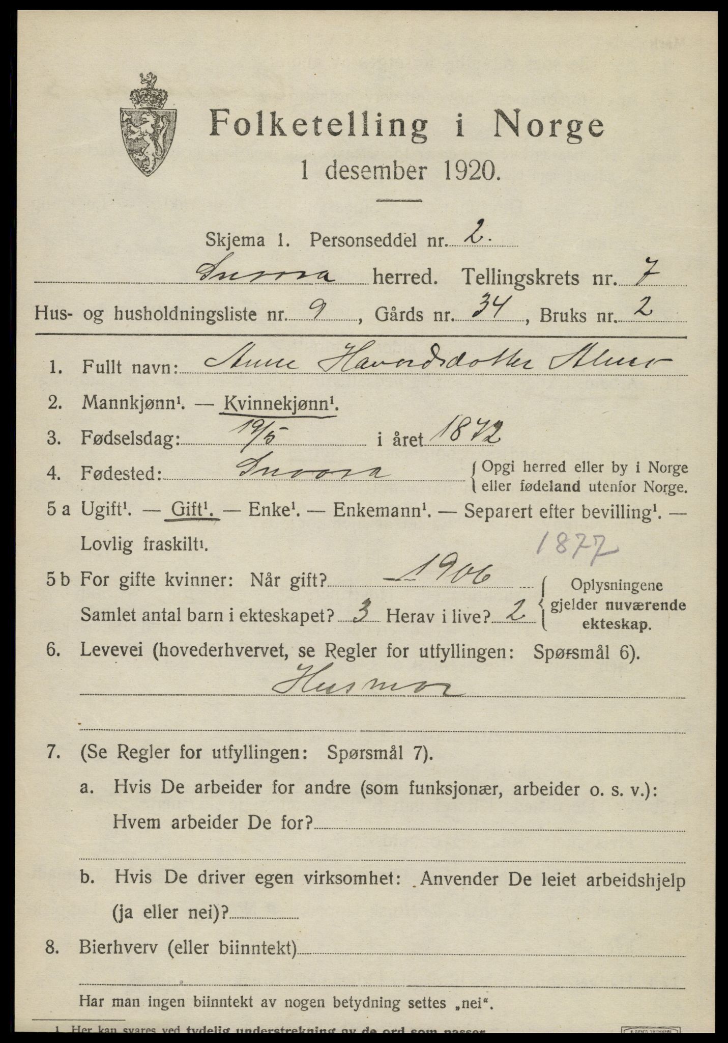 SAT, 1920 census for Snåsa, 1920, p. 3024
