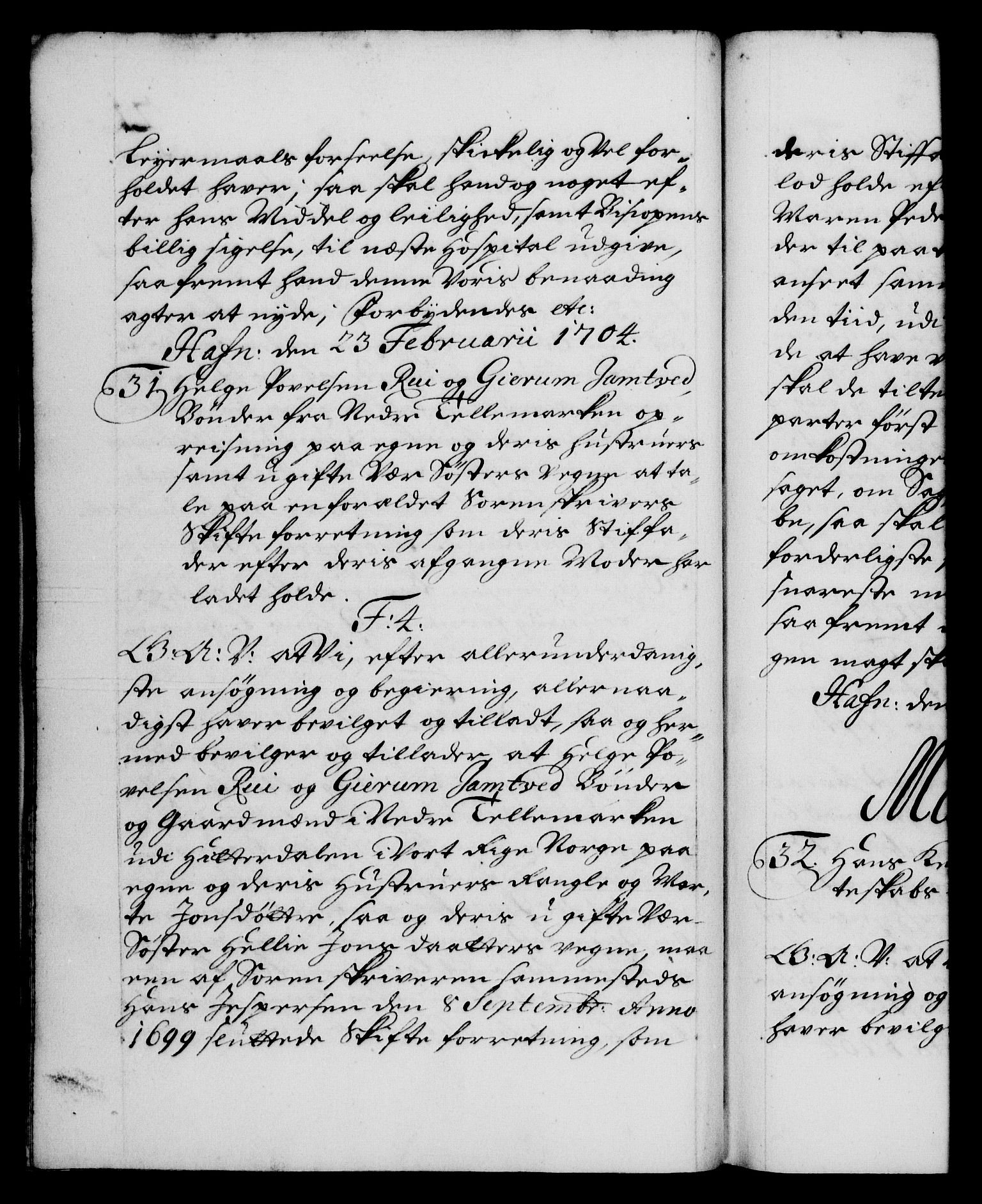 Danske Kanselli 1572-1799, RA/EA-3023/F/Fc/Fca/Fcaa/L0019: Norske registre, 1704-1707, p. 21b